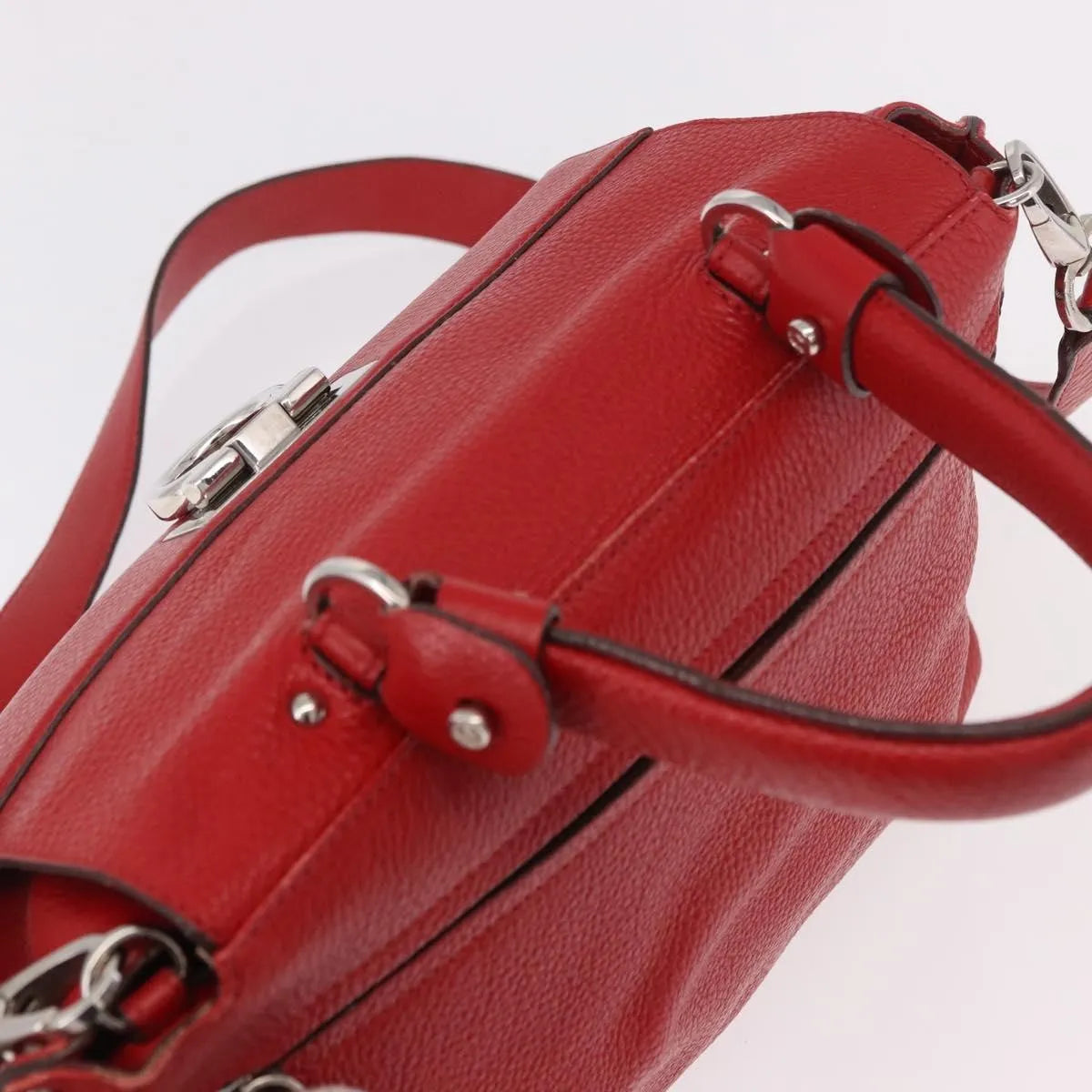 Salvatore Ferragamo Sofia Satchel Grainy Leather Red Leather Handbag (Pre-Owned)