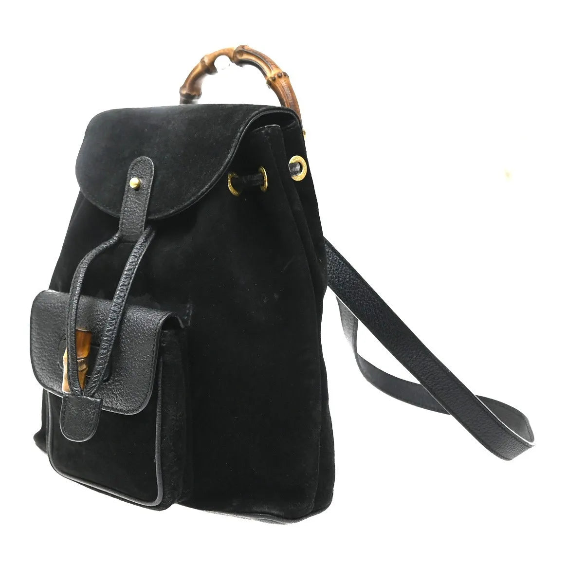Gucci Vintage Bamboo Suede Black Suede Backpack Bag (Pre-Owned)