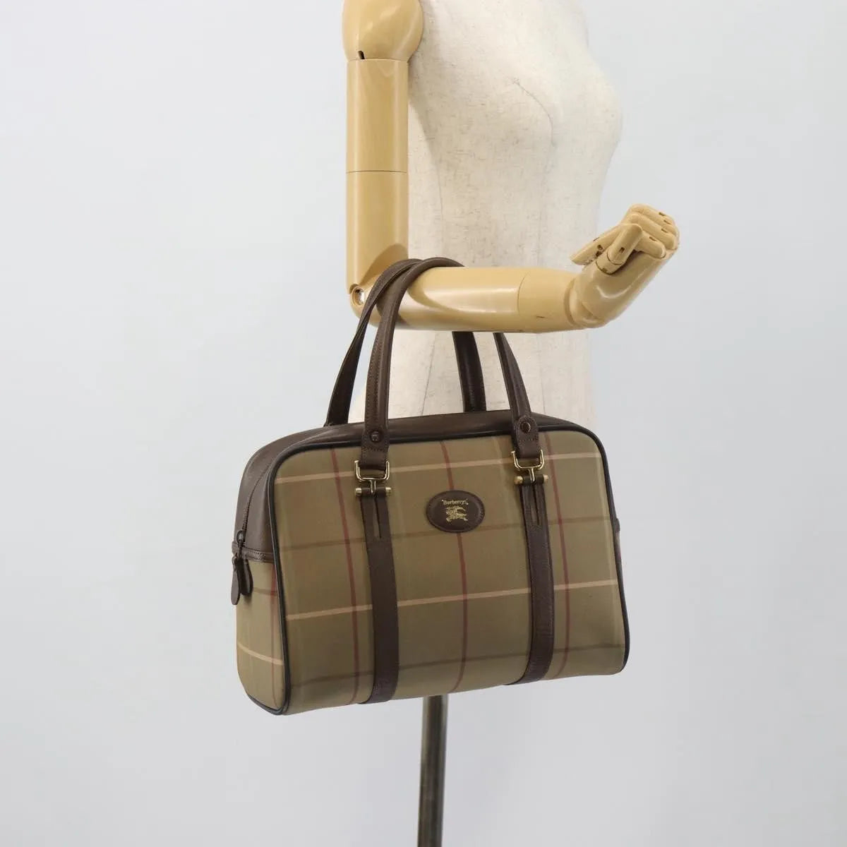 Burberry Nova Check Boston Canvas Beige Canvas Handbag (Pre-Owned)