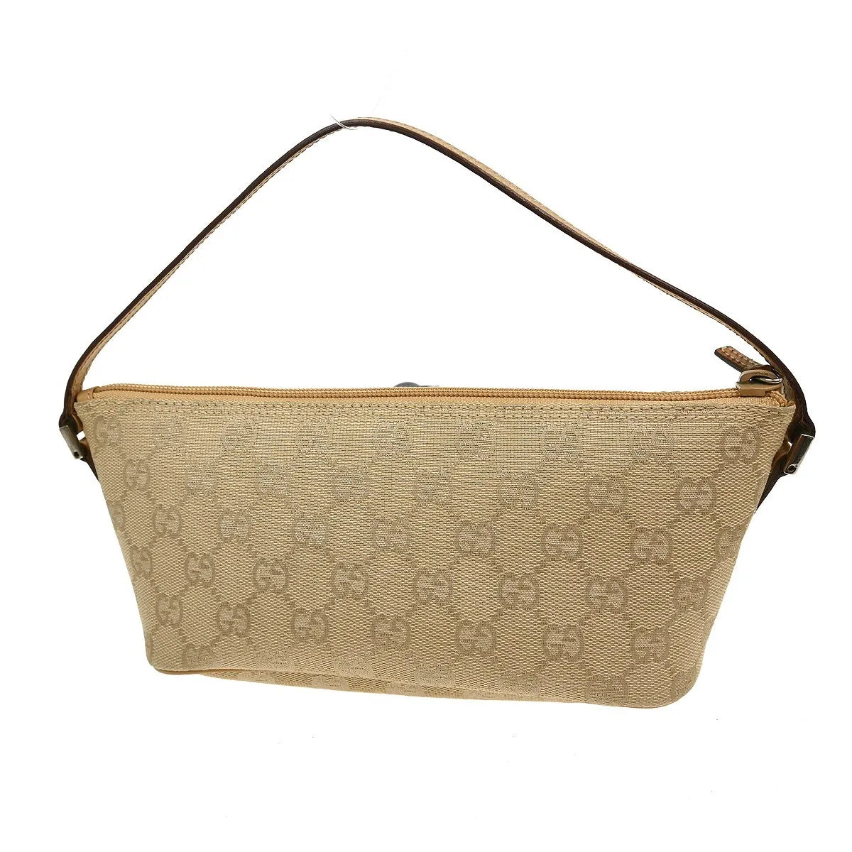 Gucci Web Boat Pochette Gg Canvas Beige Canvas Handbag (Pre-Owned)