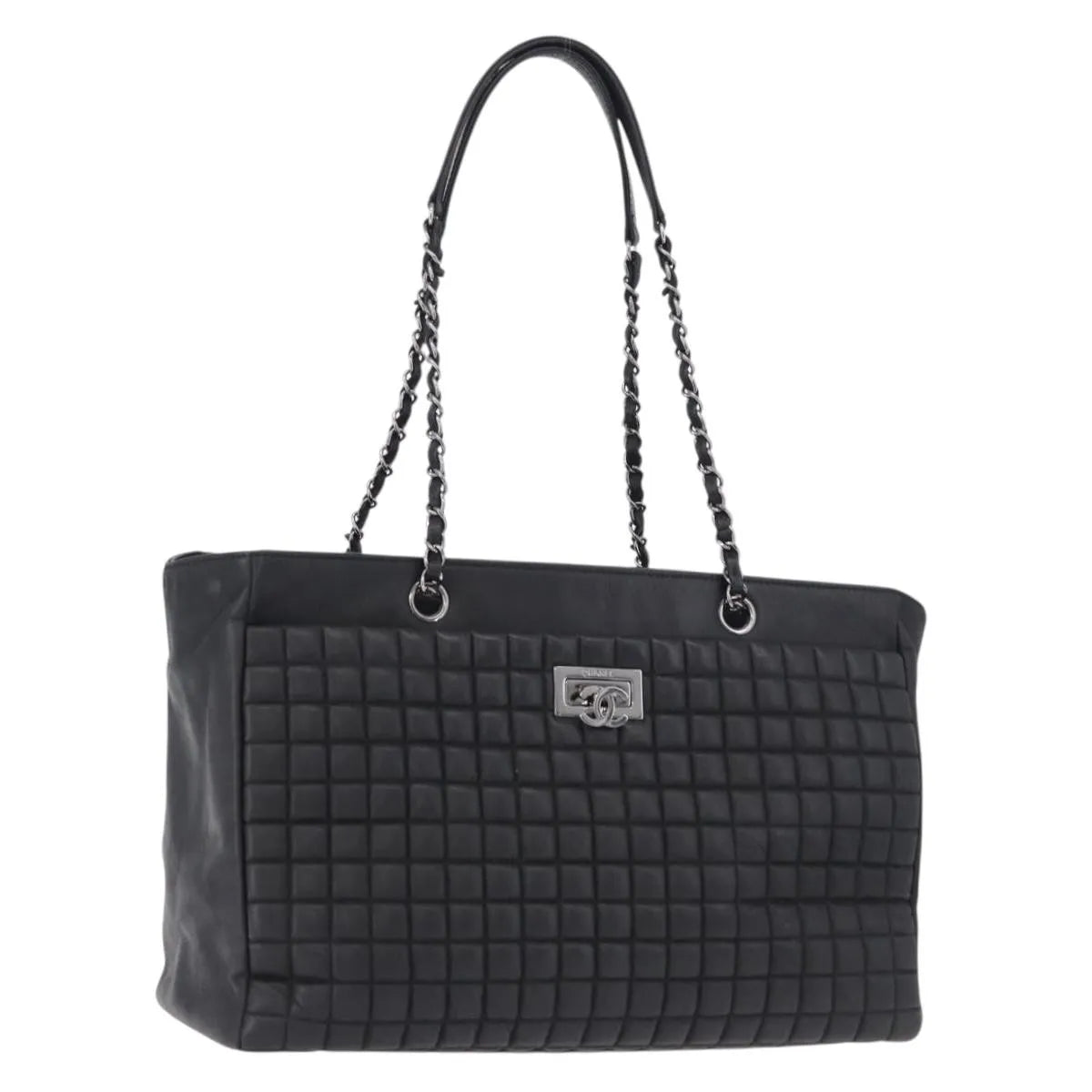 Chanel Cc Lock Bubble Tote Quilted Iridescent Calfskin Black Leather Tote Bag Bag (Pre-Owned)
