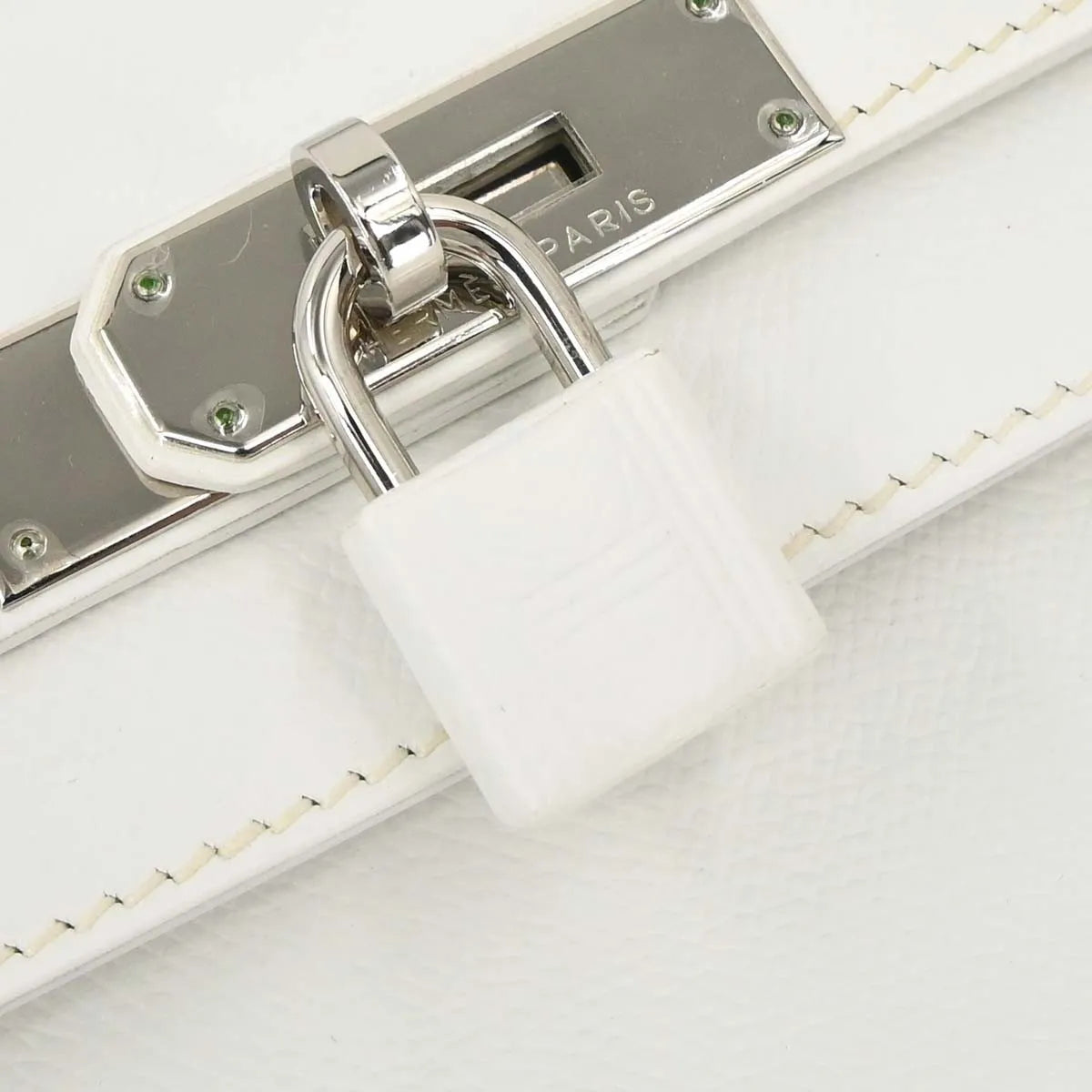Hermes Kelly Handbag White Epsom With Palladium Hardware White Leather Handbag (Pre-Owned)