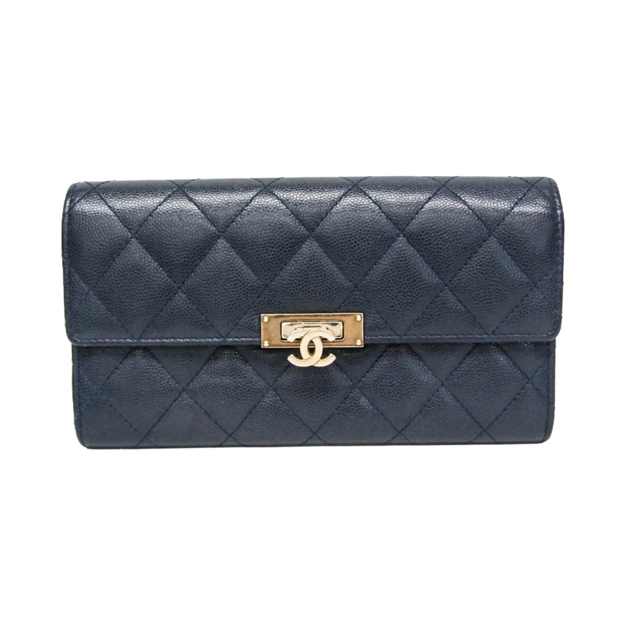 Chanel Matelasse Zippy Cc Navy Calfskin Wallets Accessory (Pre-Owned)
