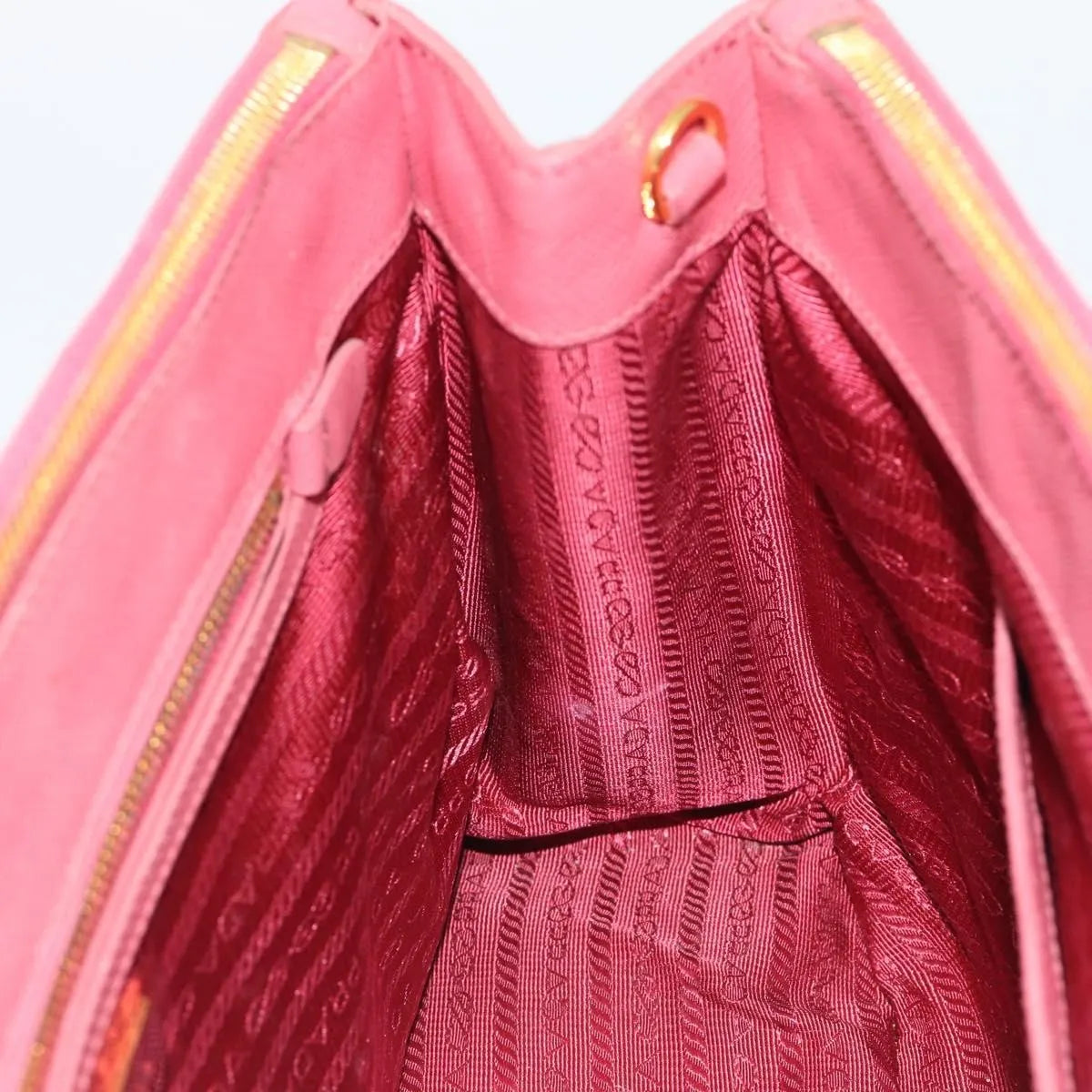 Prada Galleria Double Zip Tote Saffiano Leather Pink Leather Handbag (Pre-Owned)