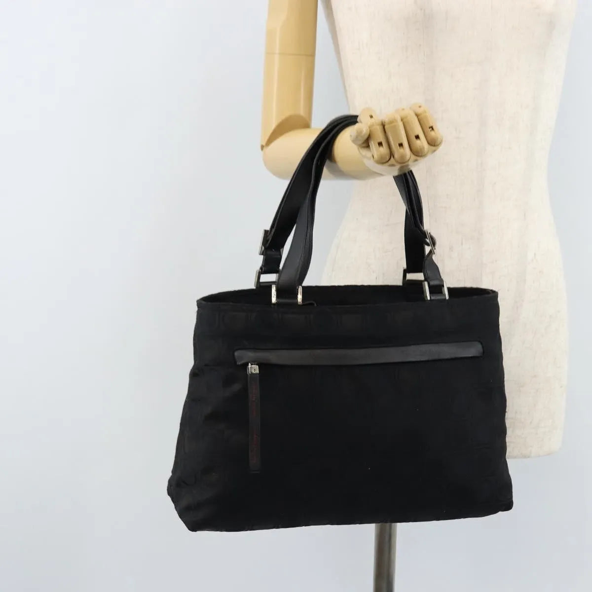 Salvatore Ferragamo Gancini Tote Gancini Canvas Black Nylon Tote Bag Bag (Pre-Owned)