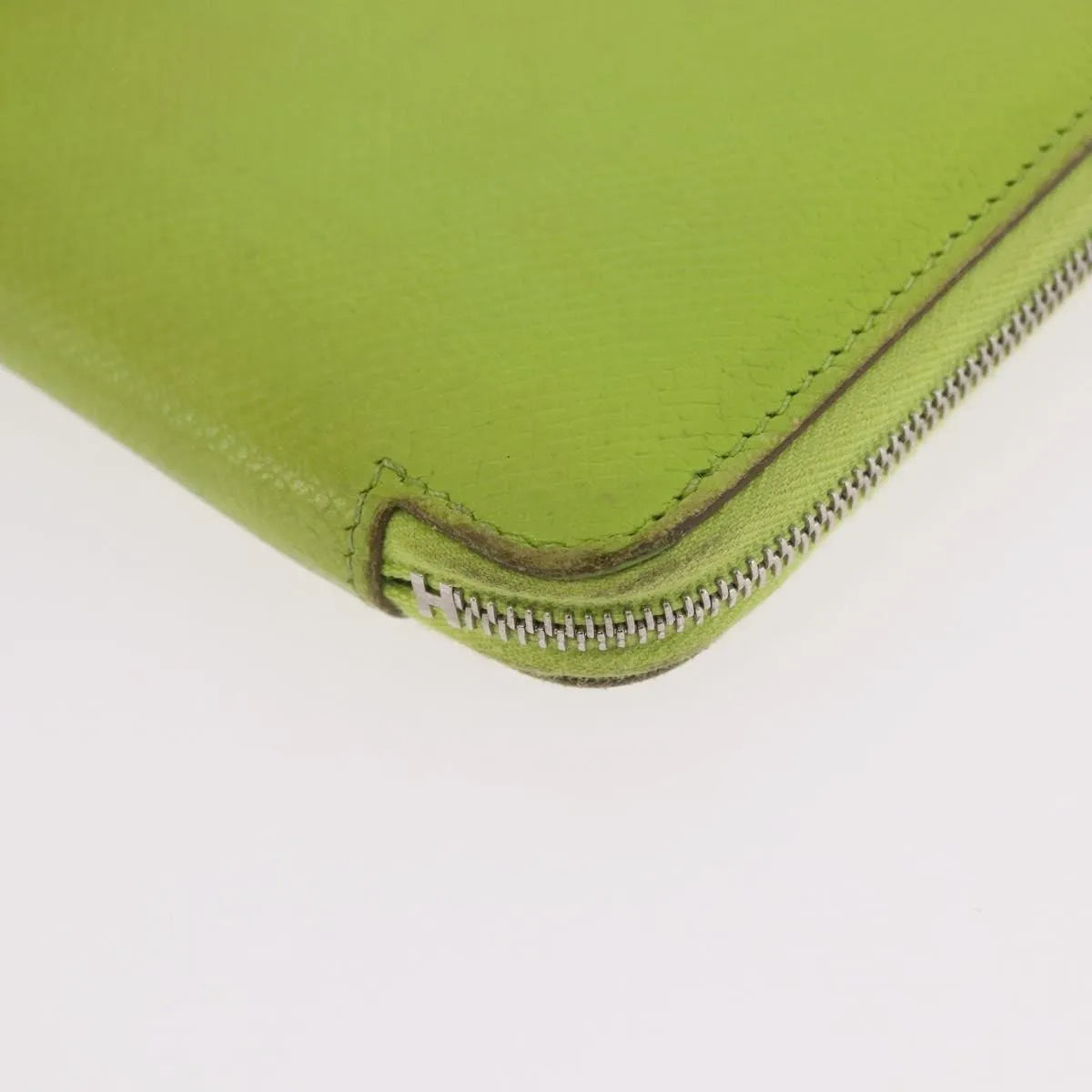 Hermes Azap Zip Around Wristlet Wallet With Lucky Strap Epsom Green Leather Wallets Accessory (Pre-Owned)