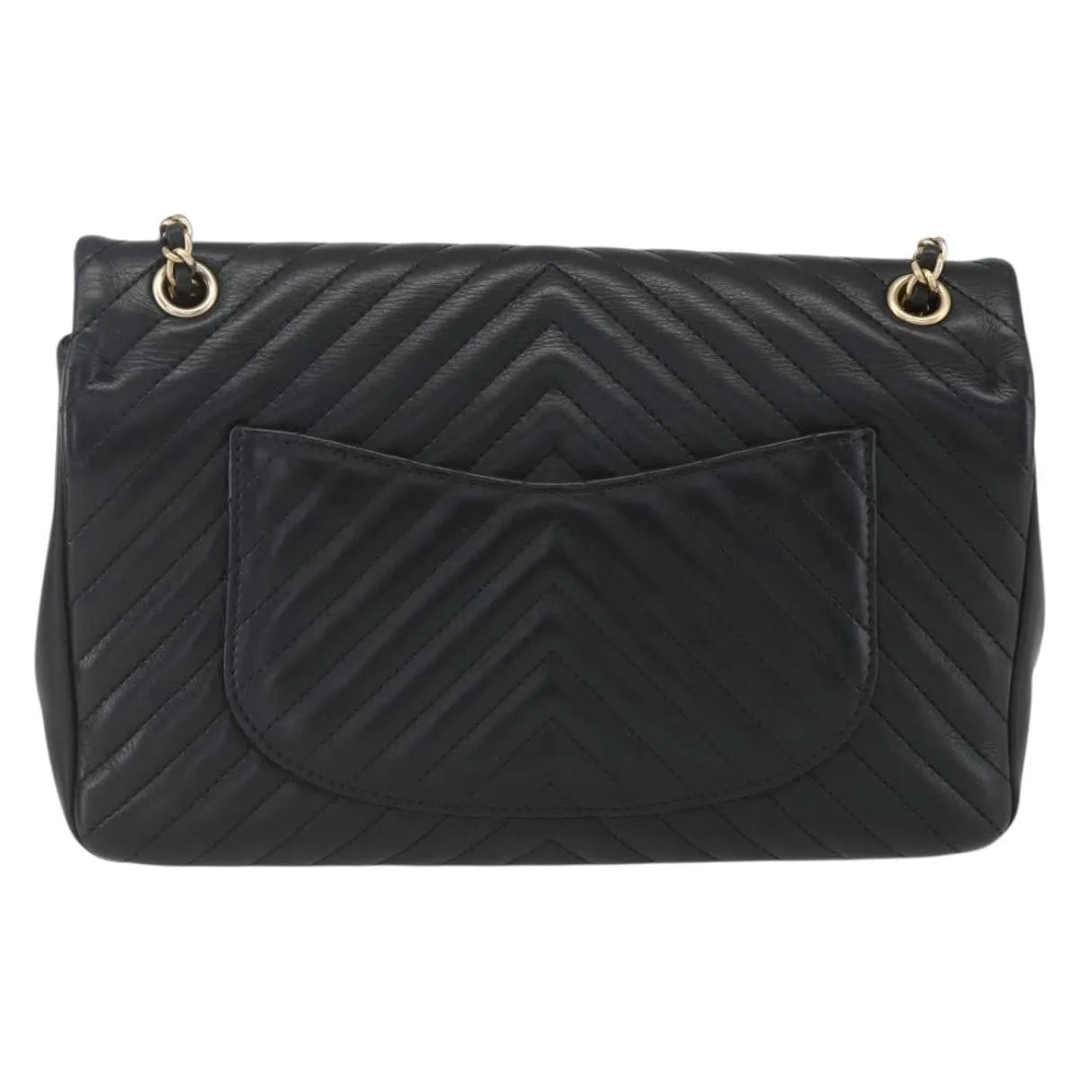 Chanel Double Chevron Flap Quilted Leather Black Leather Shoulder Bag Bag (Pre-Owned)
