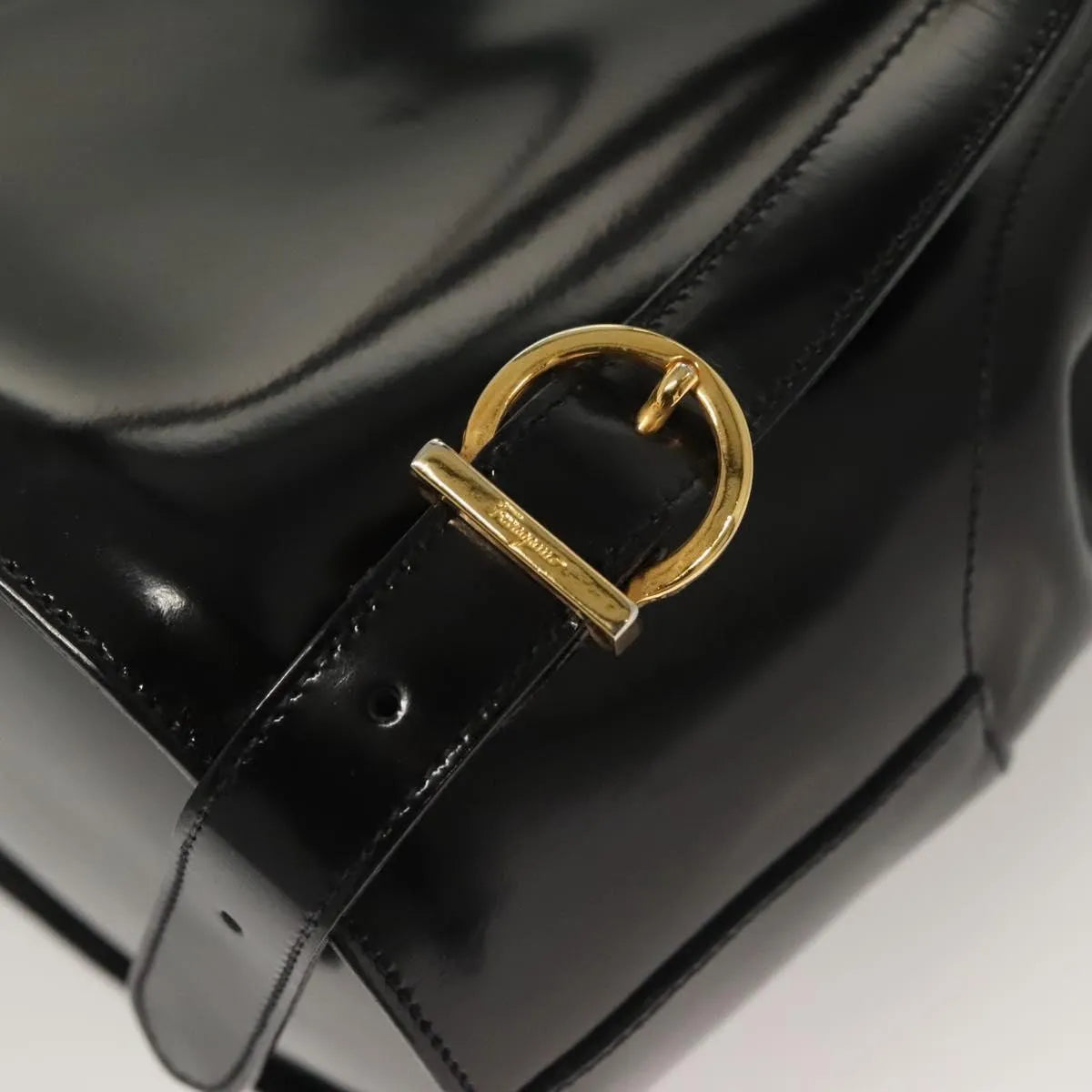 Salvatore Ferragamo Gancini Patent Leather Black Patent_Leather Backpack Bag (Pre-Owned)