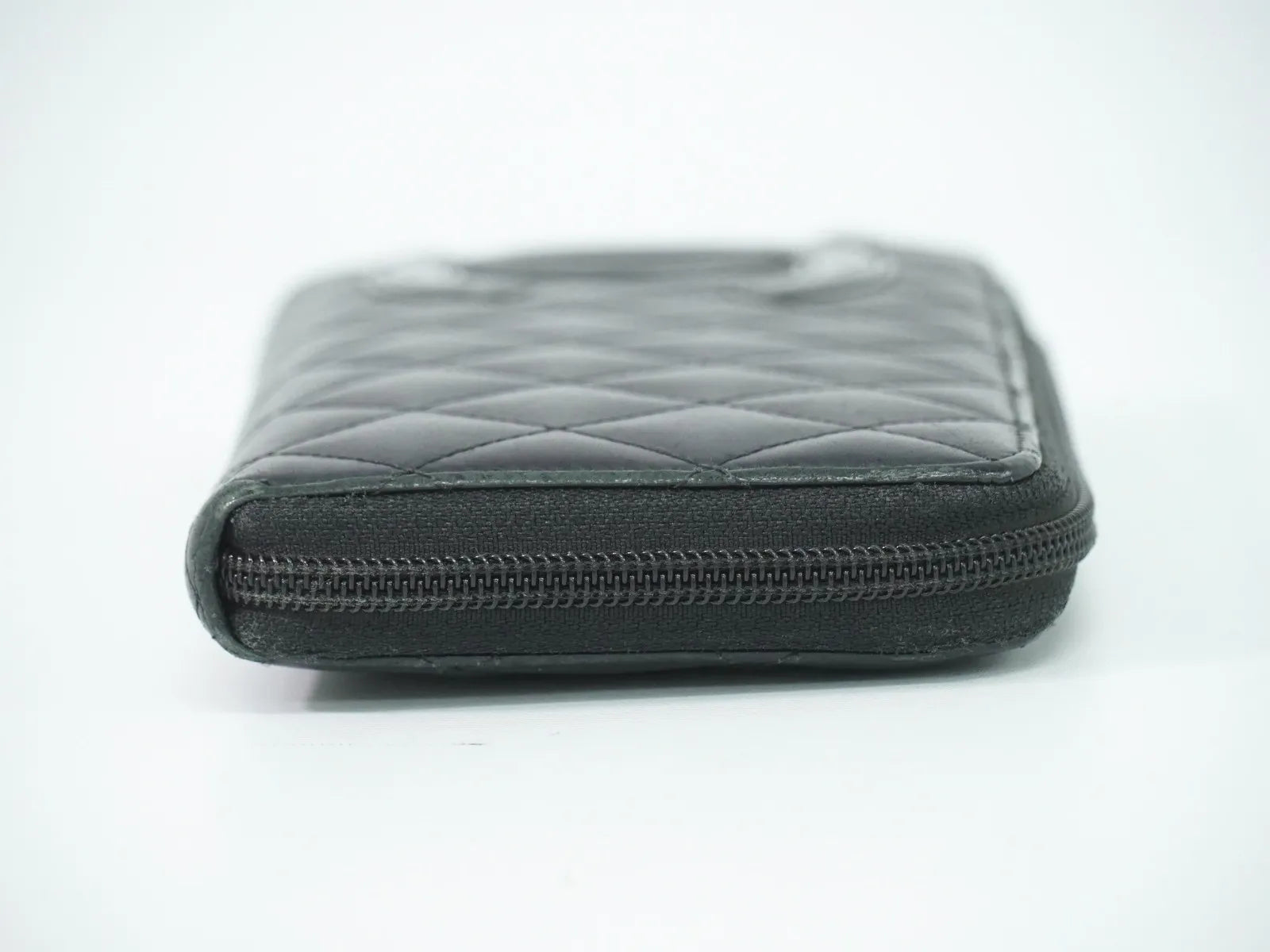 Chanel Cambon Zip Around Quilted Lambskin Black Leather Wallets Accessory (Pre-Owned)