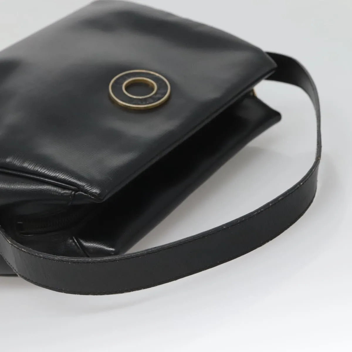 Celine Circle Logo Leather Black Leather Handbag (Pre-Owned)