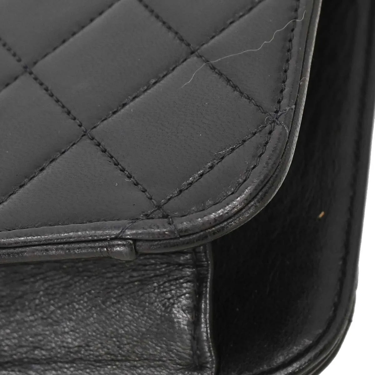 Chanel Vintage Full Flap Quilted Lambskin Black Leather Shoulder Bag Bag (Pre-Owned)