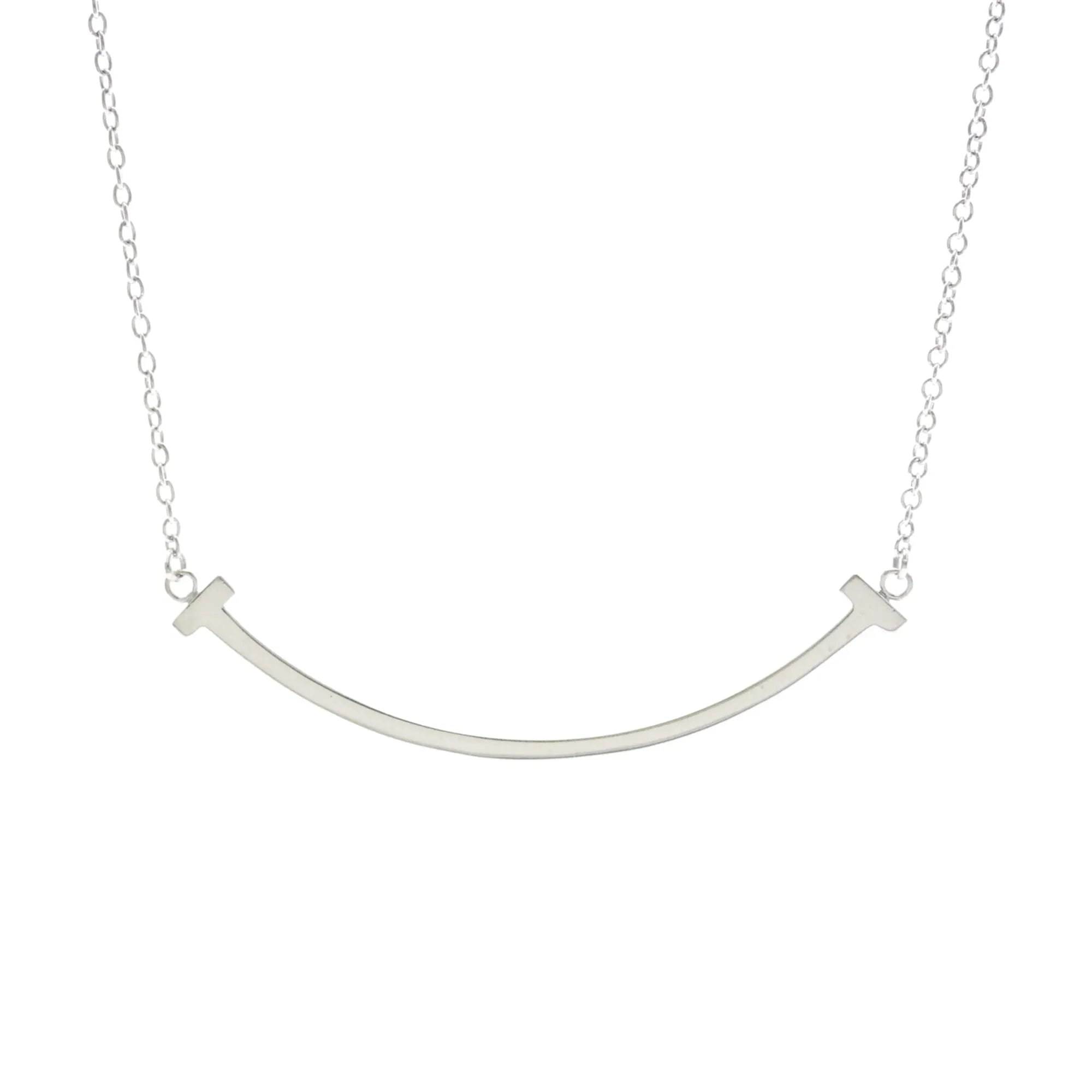 Tiffany & Co. T Smile Pendant 18K White Gold Silver White_Gold Necklace Jewelry (Pre-Owned)