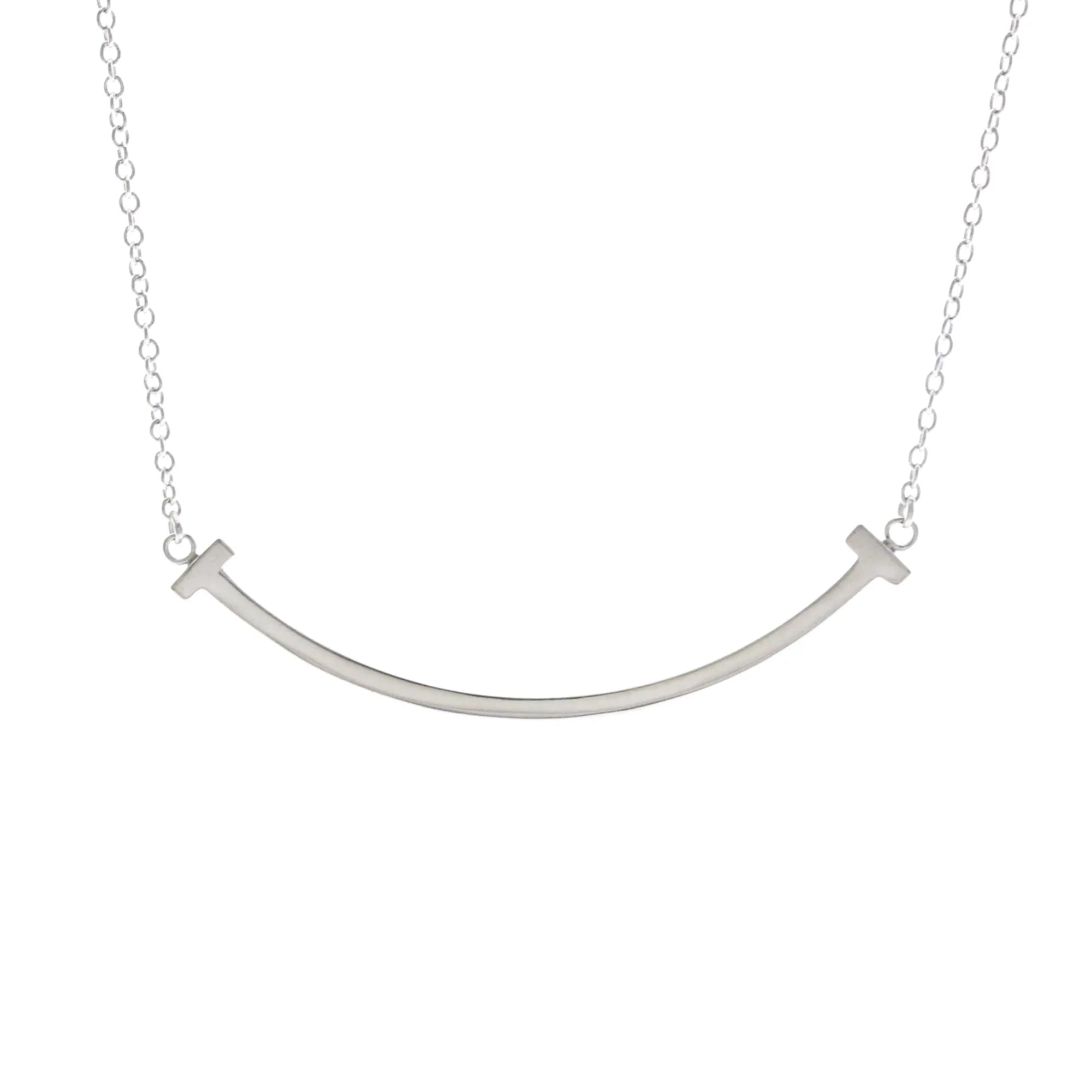 Tiffany & Co. T Smile Pendant 18K White Gold Silver White_Gold Necklace Jewelry (Pre-Owned)