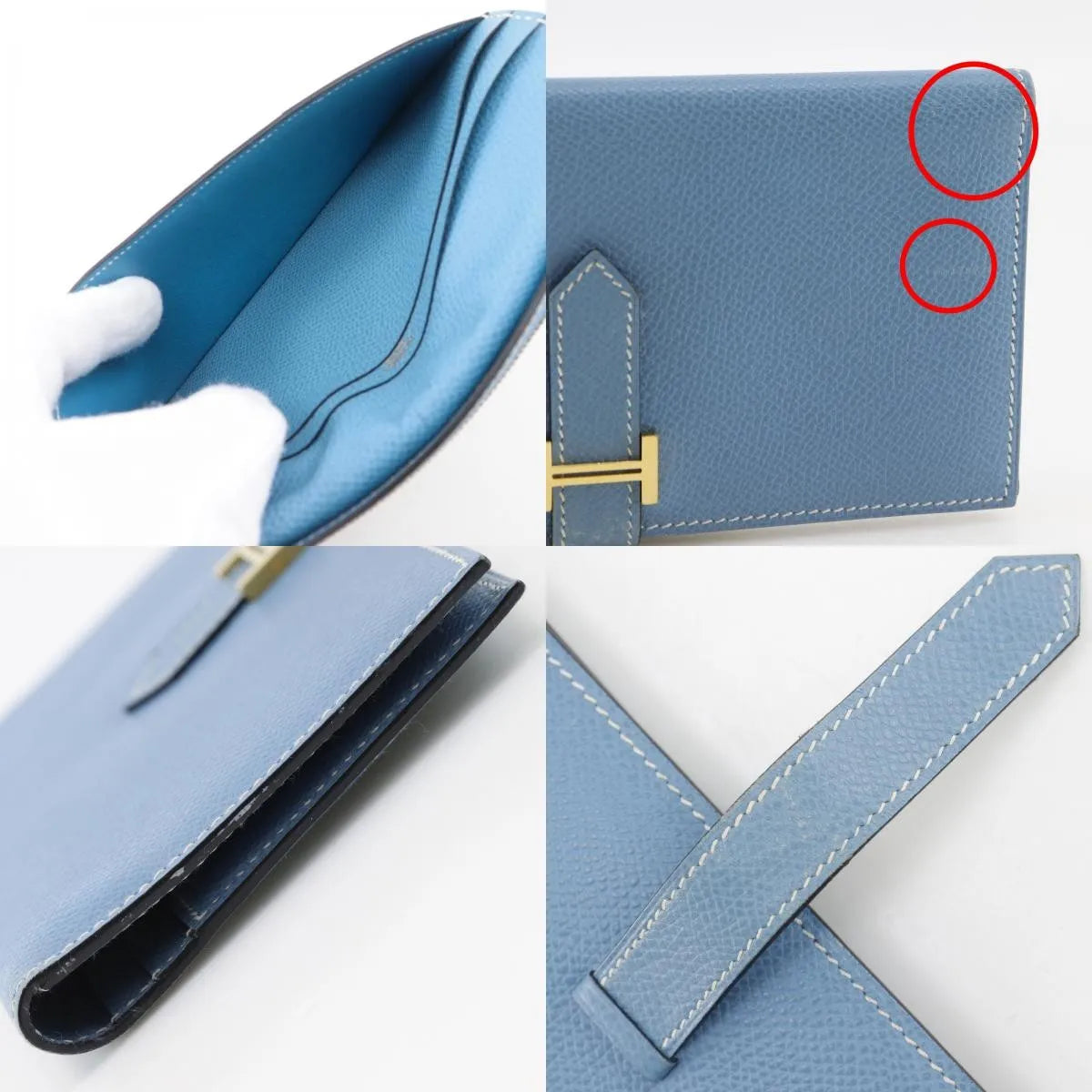 Hermes Bearn Epsom Blue Leather Wallets Accessory (Pre-Owned)