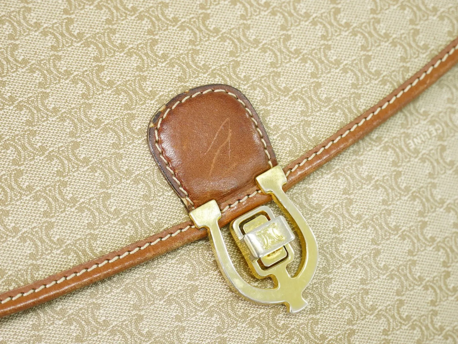 Celine Vintage Macadam Canvas Beige Pvc Shoulder Bag Bag (Pre-Owned)