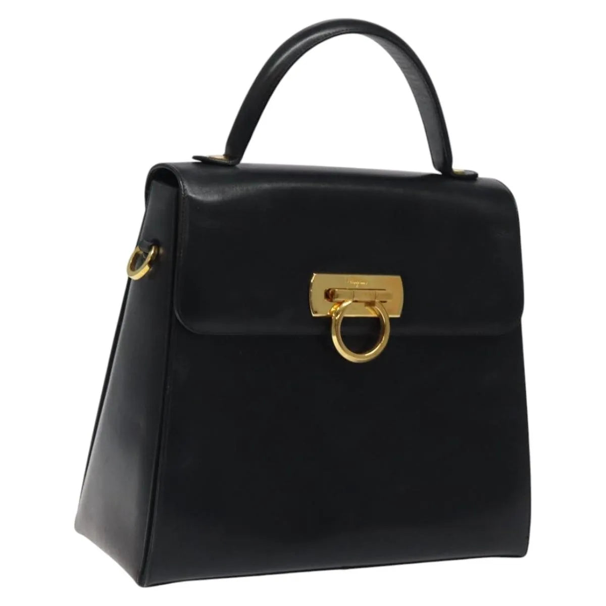 Salvatore Ferragamo Convertible Top Handle Leather Black Leather Handbag (Pre-Owned)