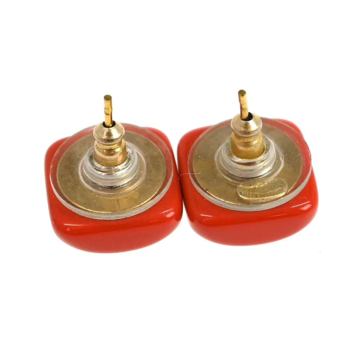 Chanel Cc Square Stud Resin And Metal Red Resin Earrings Jewelry (Pre-Owned)