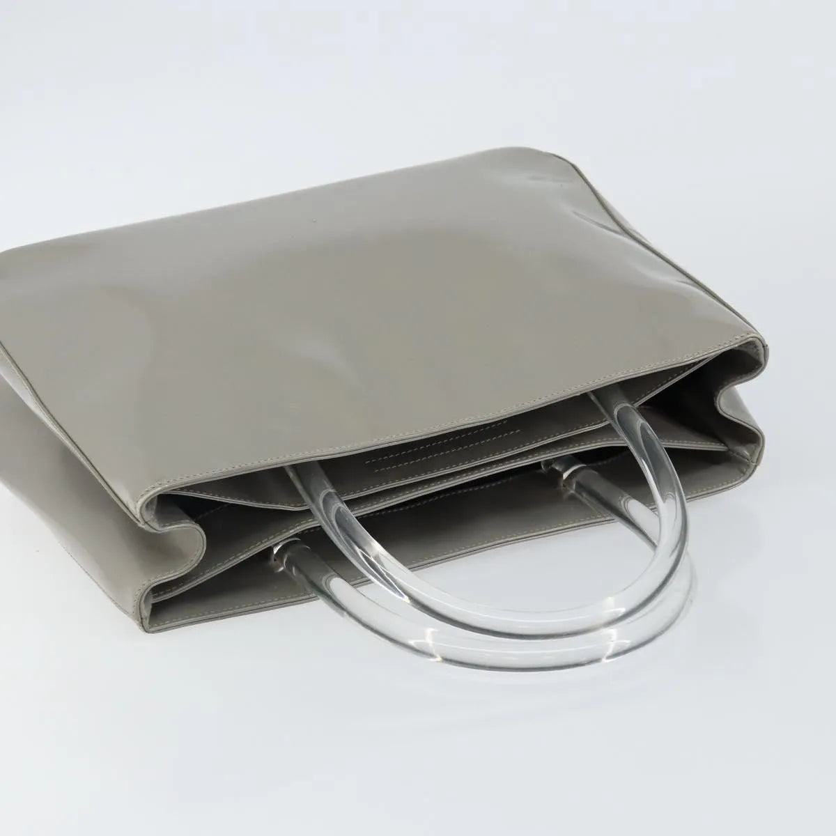 Prada Resin Handle Tote Patent Leather Gray Patent_Leather Tote Bag Bag (Pre-Owned)