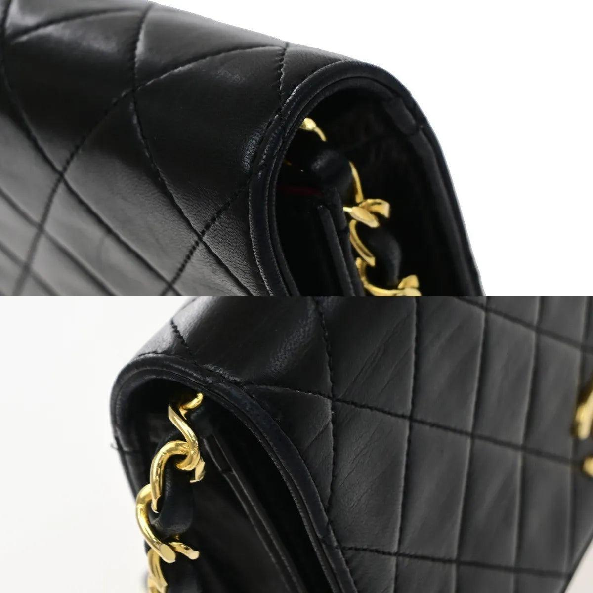 Chanel Vintage Full Flap Quilted Lambskin Black Leather Shoulder Bag Bag (Pre-Owned)