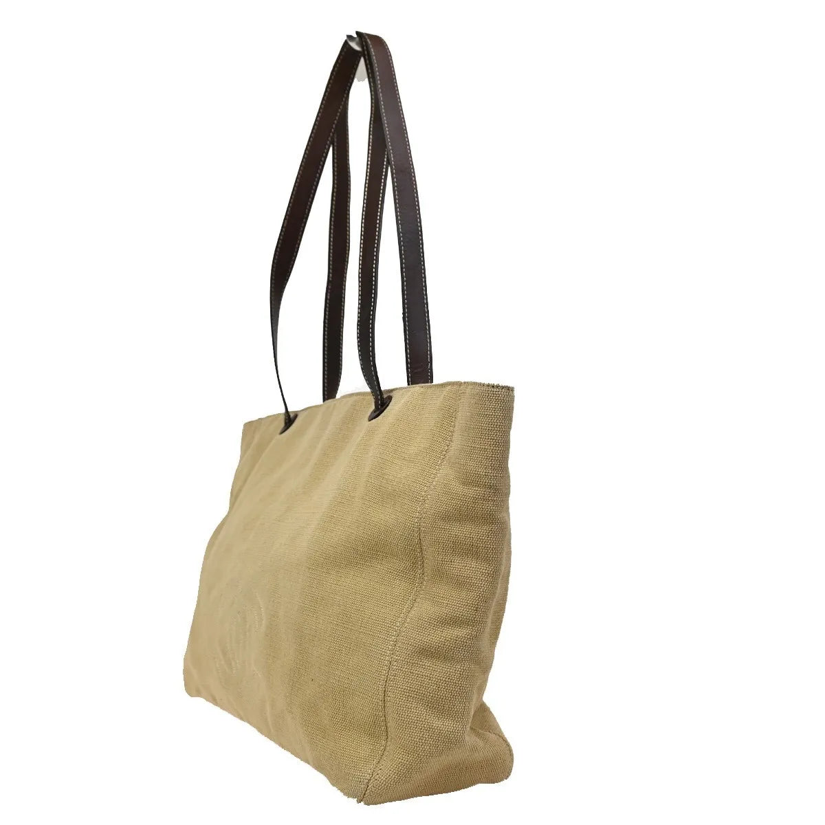 Chanel Vintage Cc Tote Canvas With Leather Beige Canvas Tote Bag Bag (Pre-Owned)