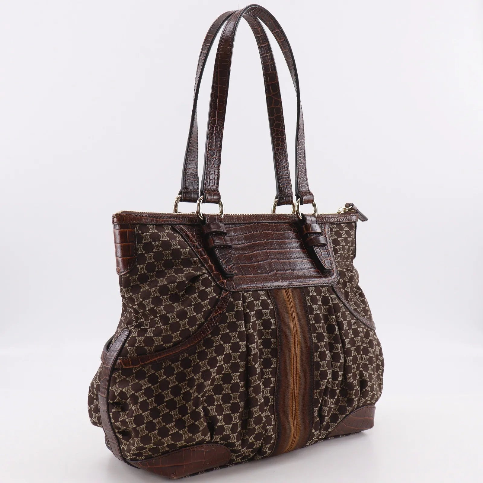 Celine Macadam Macadam With Leather Brown Leather Tote Bag Bag (Pre-Owned)