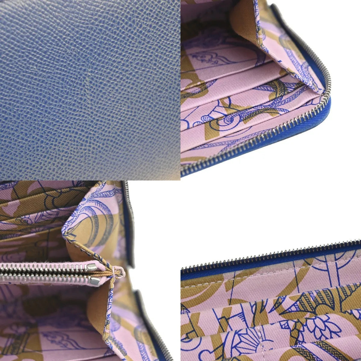 Hermes Azap Zip Around Silk'in Epsom Blue Leather Wallets Accessory (Pre-Owned)