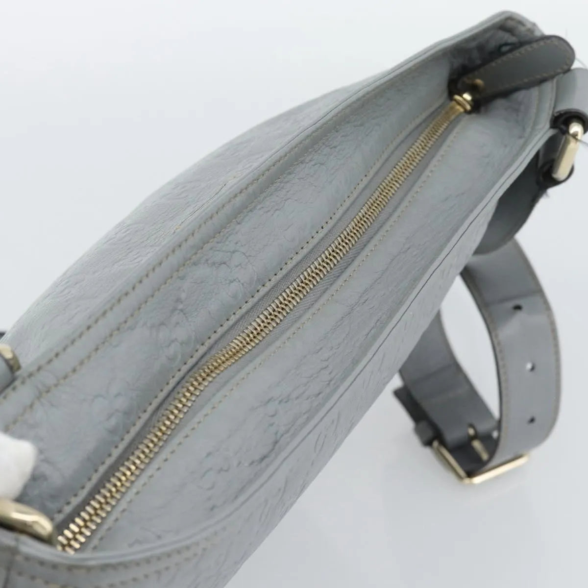 Gucci Zip Top Messenger Guccissima Leather Gray Canvas Shoulder Bag Bag (Pre-Owned)