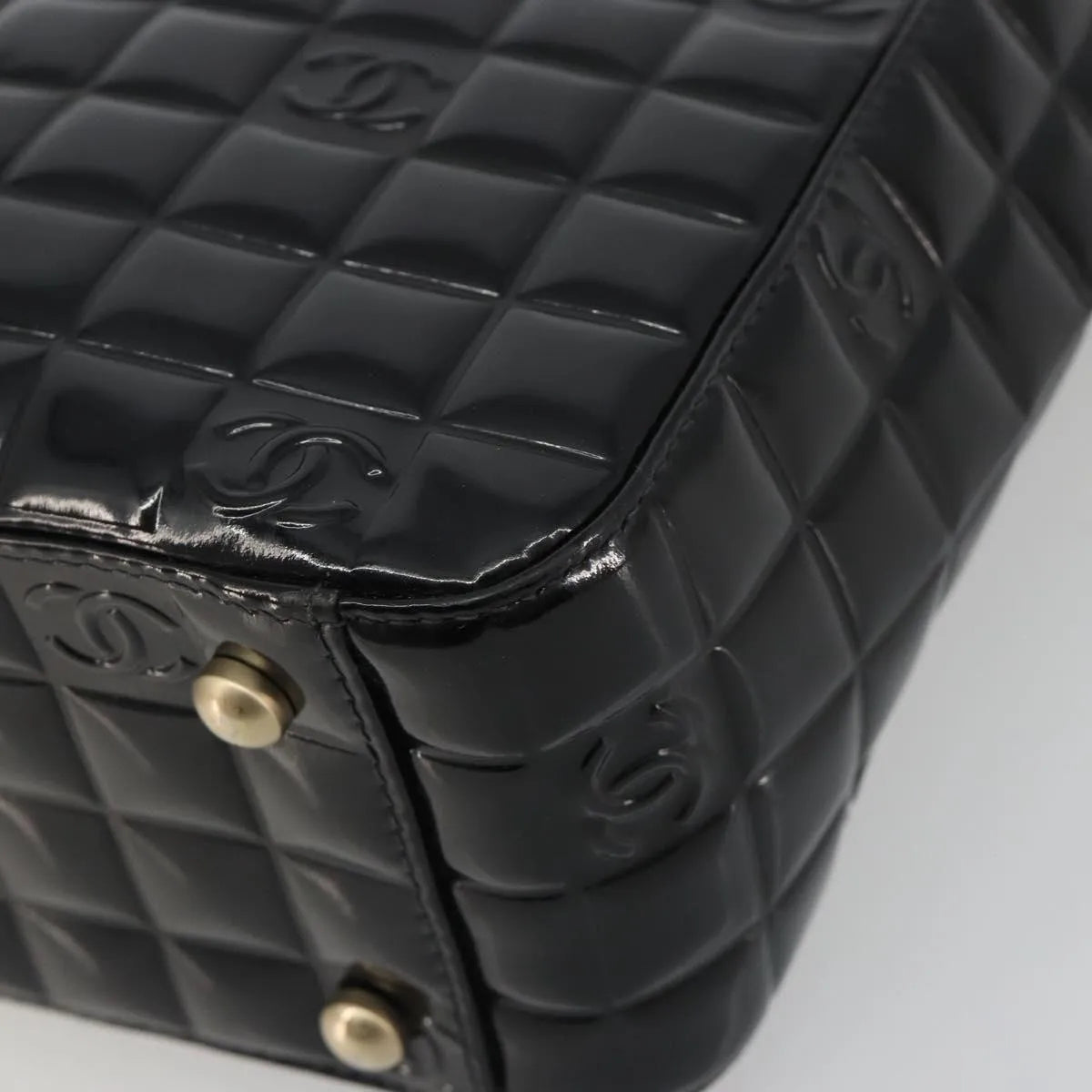 Chanel Chocolate Bar Cc Tote Quilted Patent Black Patent_Leather Tote Bag Bag (Pre-Owned)
