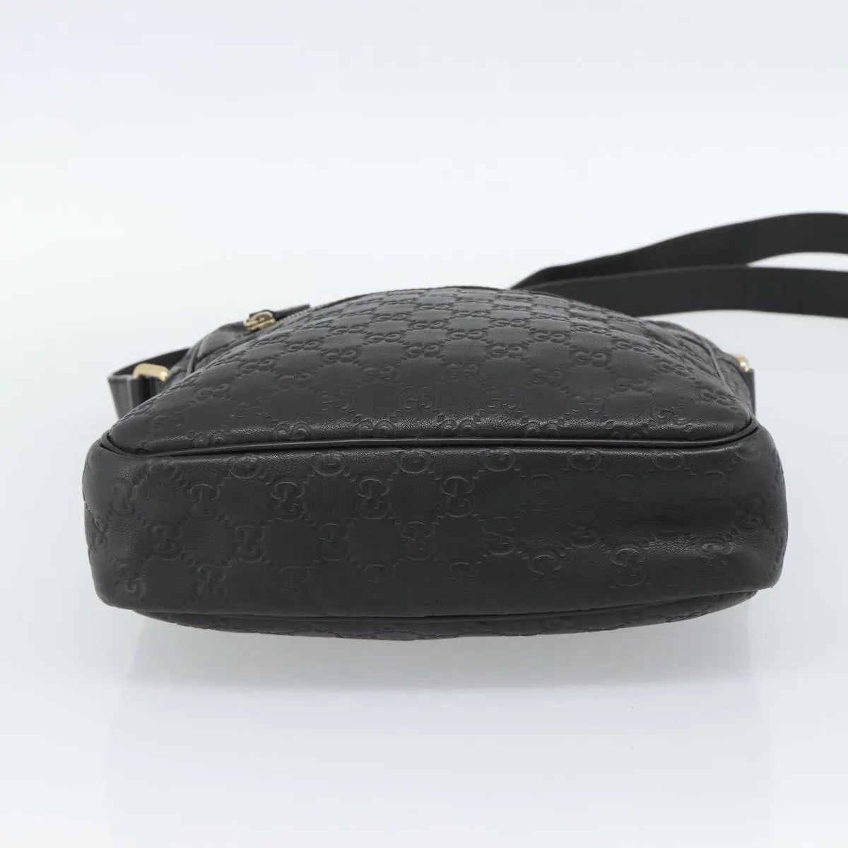 Gucci Front Zip Messenger Guccissima Leather Black Leather Shoulder Bag Bag (Pre-Owned)
