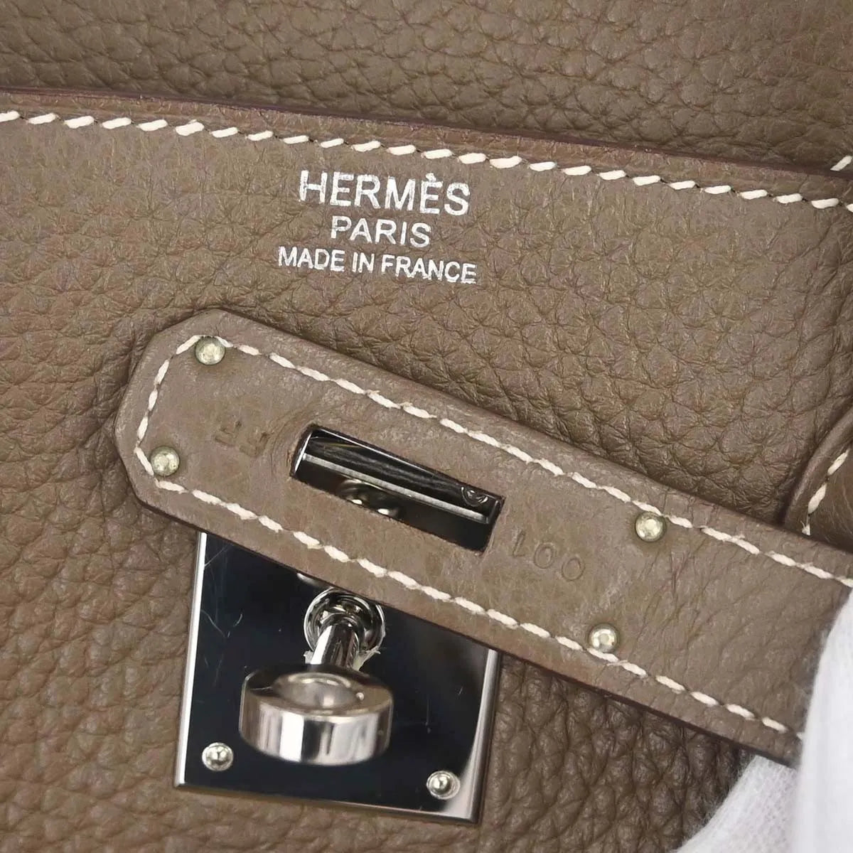 Hermes Birkin Etoupe Taurillon Clémence With Palladium Hardware Gray Calfskin Handbag (Pre-Owned)