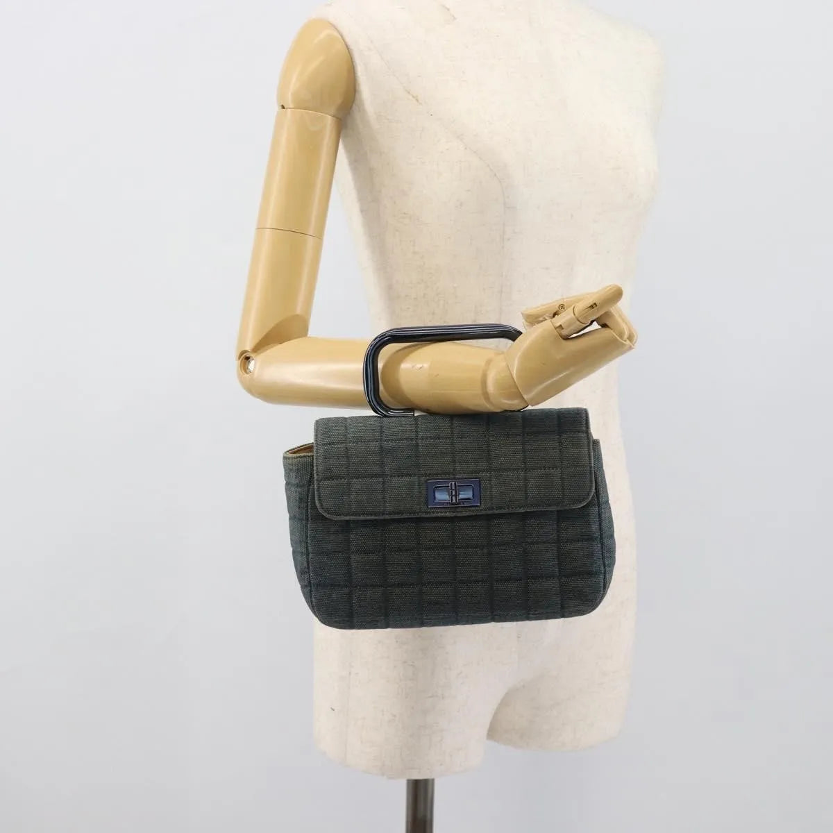 Chanel Chocolate Bar Mademoiselle Top Handle Quilted Denim Blue Canvas Handbag (Pre-Owned)