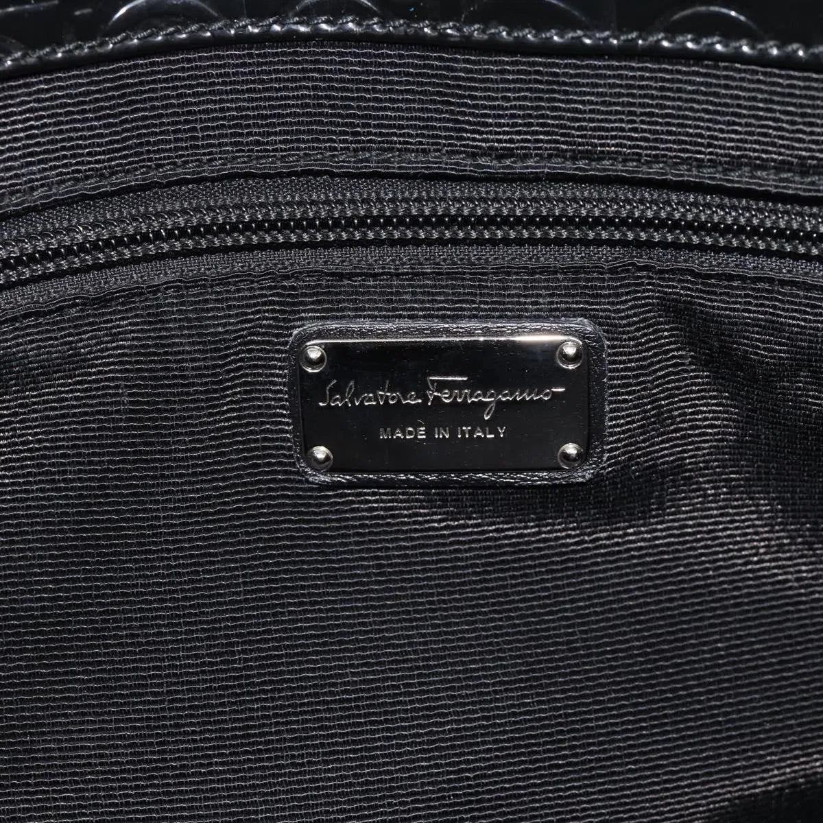 Salvatore Ferragamo Gancini Tote Patent Leather Black Patent_Leather Tote Bag Bag (Pre-Owned)
