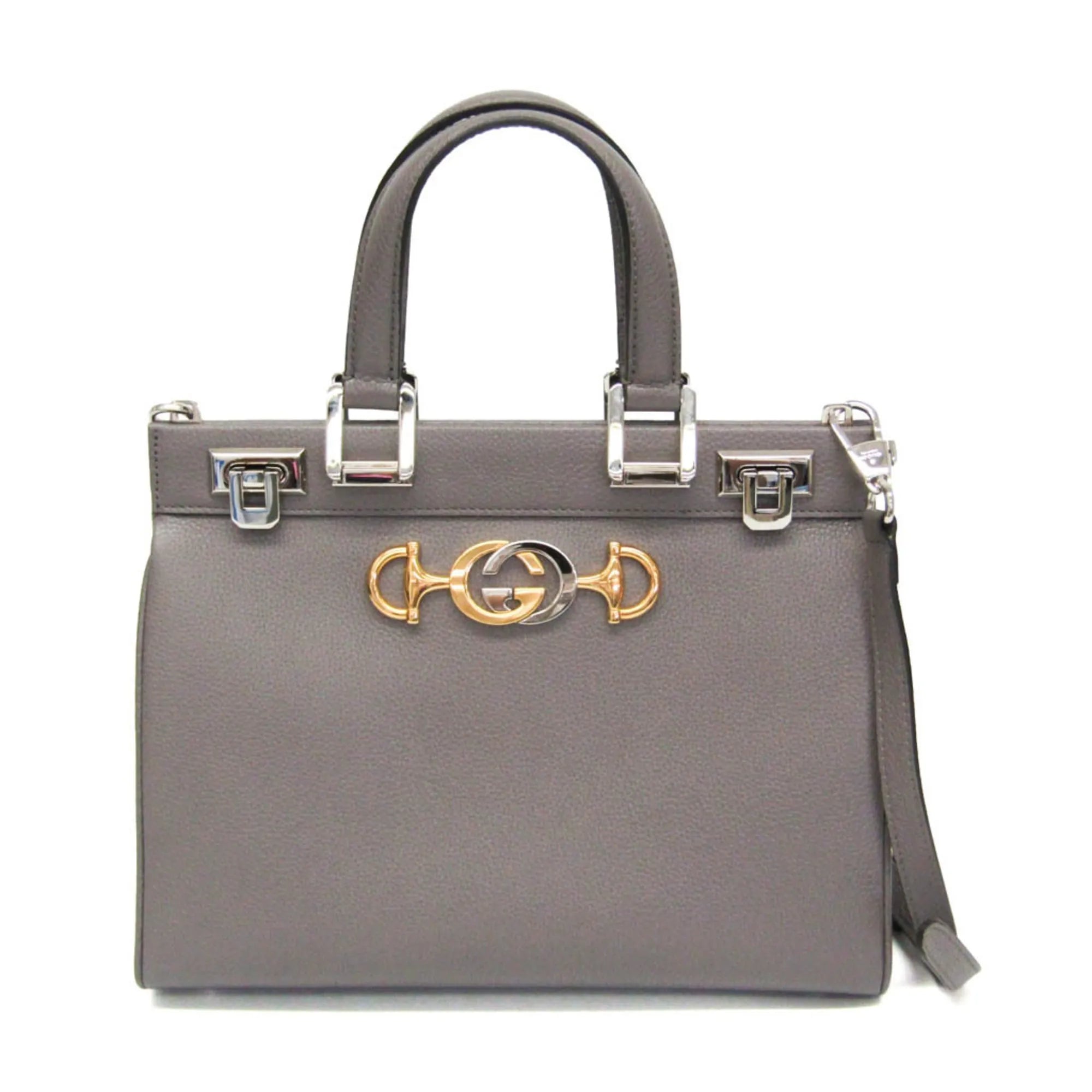 Gucci Zumi Top Handle Leather Gray Leather Handbag (Pre-Owned)
