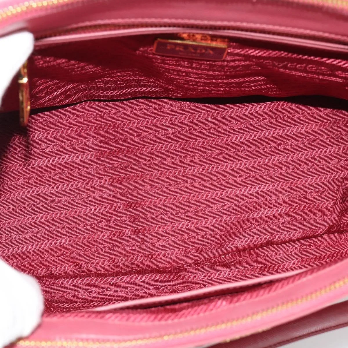 Prada Galleria Double Zip Tote Saffiano Leather Pink Leather Handbag (Pre-Owned)