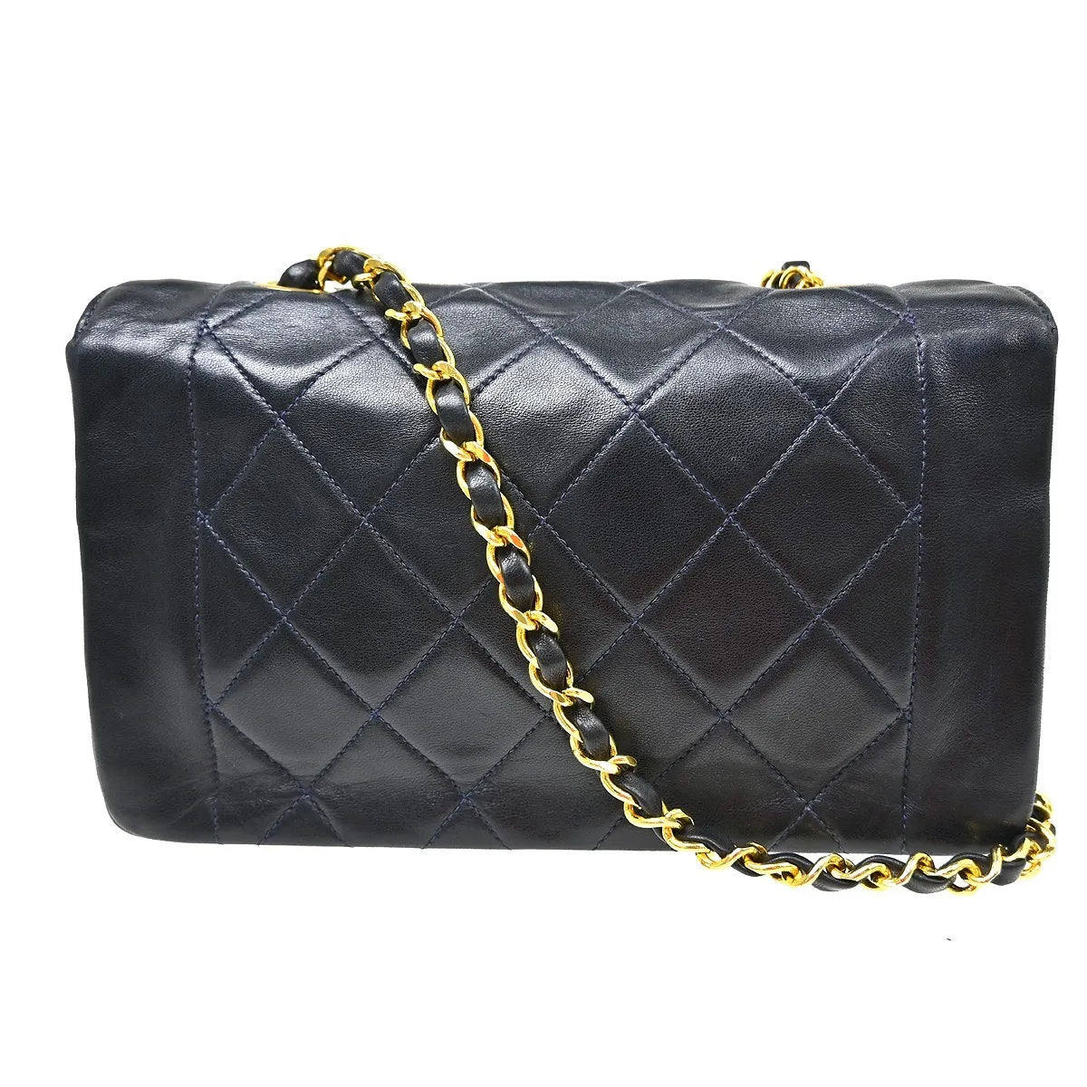 Chanel Vintage Diana Flap Quilted Lambskin Navy Leather Shoulder Bag Bag (Pre-Owned)