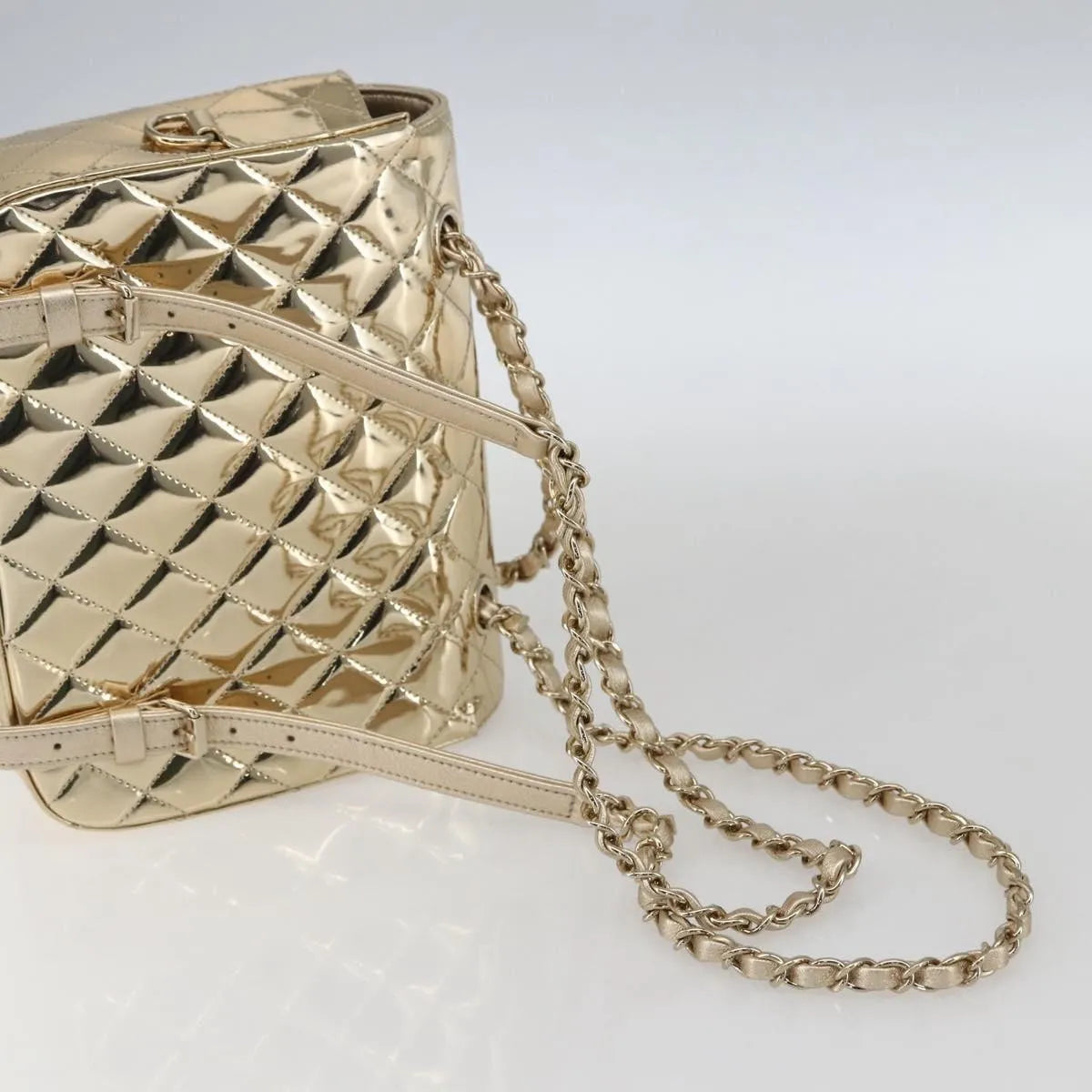 Chanel Hollywood Boulevard Backpack With Star Coin Purse Quilted Metallic Leather Gold Patent_Leather Backpack Bag (Pre-Owned)