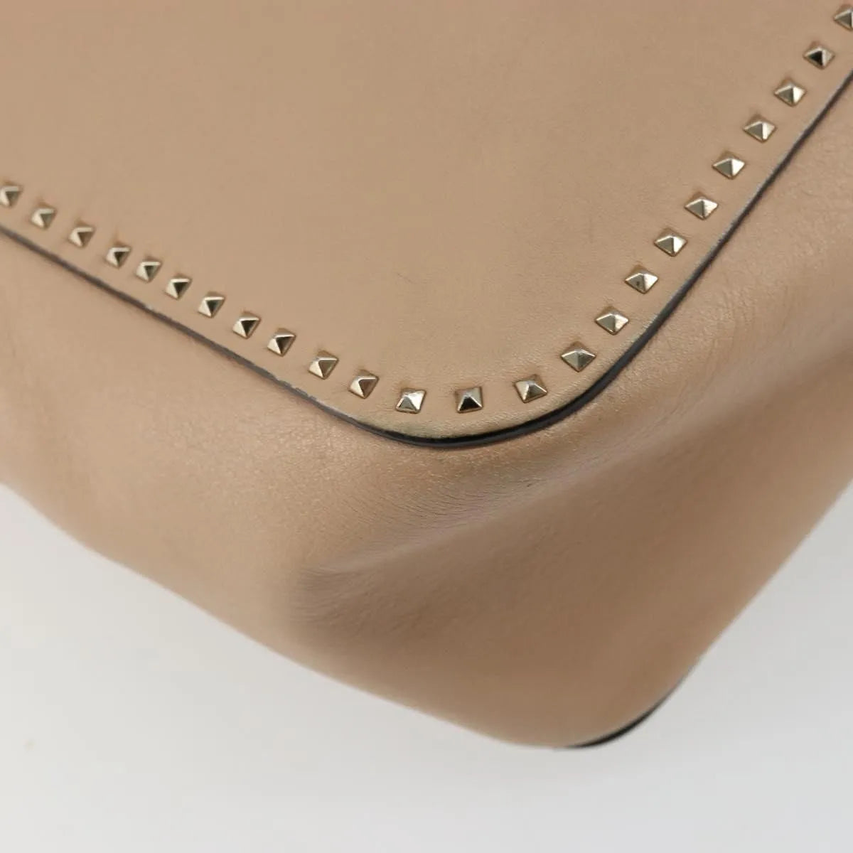 Valentino Garavani Convertible Zip Satchel Leather With Micro Rockstuds Beige Leather Handbag (Pre-Owned)