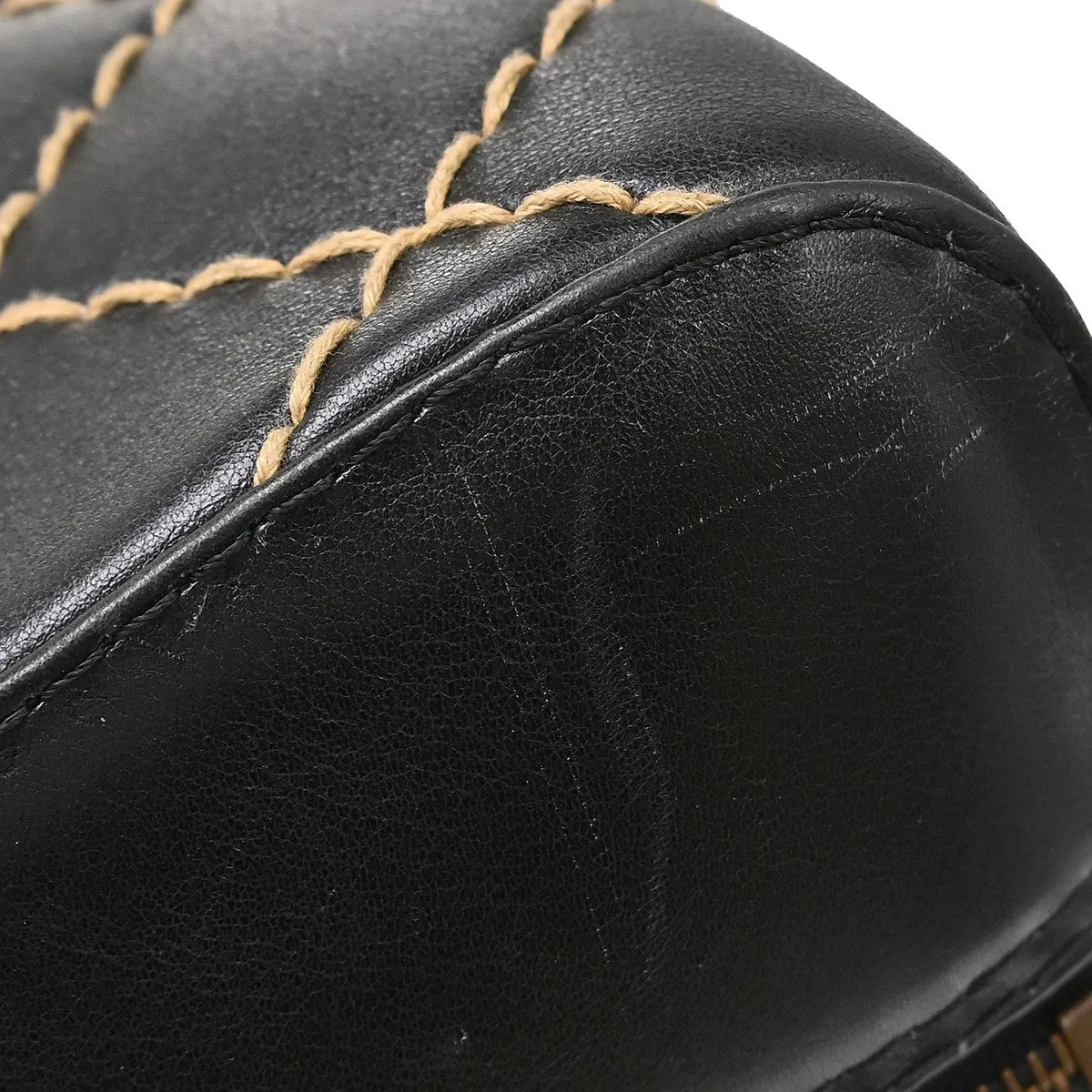 Chanel Surpique Zip Around Satchel Quilted Leather Black Leather Handbag (Pre-Owned)