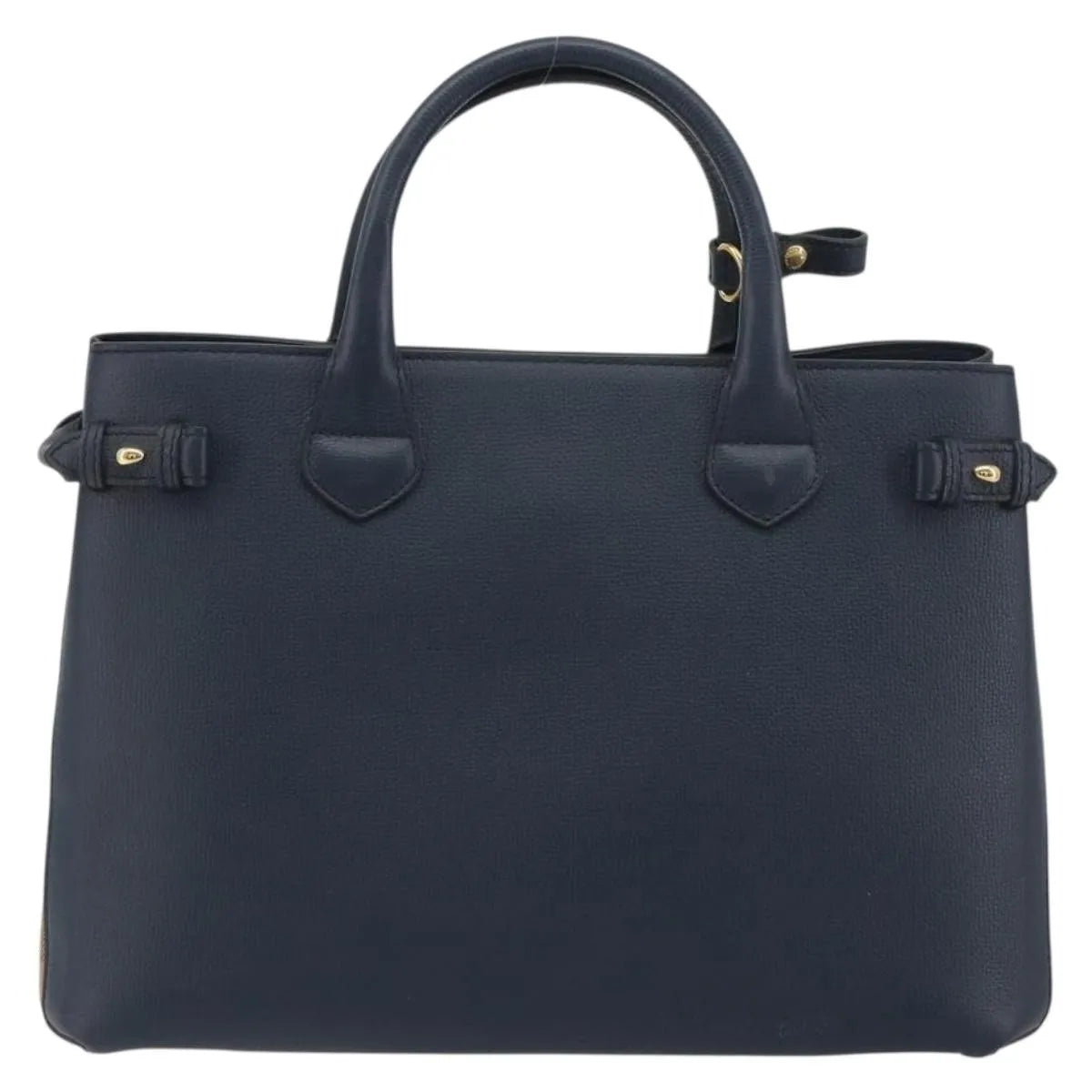 Burberry Banner Tote Leather And House Check Canvas Navy Leather Handbag (Pre-Owned)