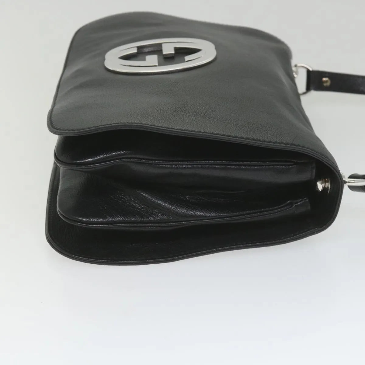 Gucci Blondie Flap Bag Leather Black Leather Shoulder Bag Bag (Pre-Owned)
