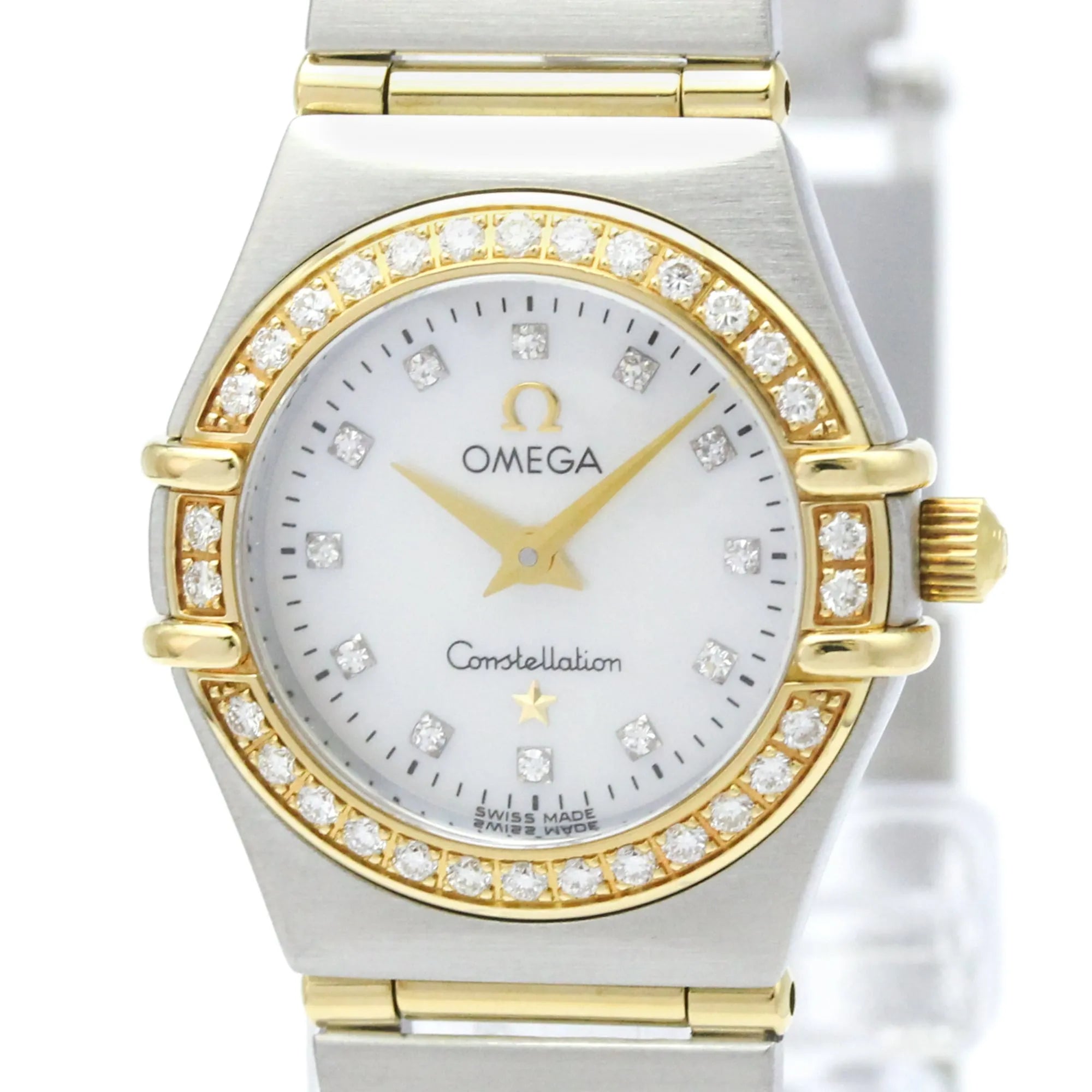Omega Constellation Quartz Stainless Steel And Yellow Gold With Diamond Bezel And Markers And Mother Of Pearl Watch (Pre-Owned)