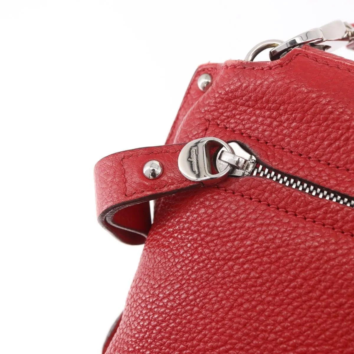 Salvatore Ferragamo Sofia Satchel Grainy Leather Red Leather Handbag (Pre-Owned)