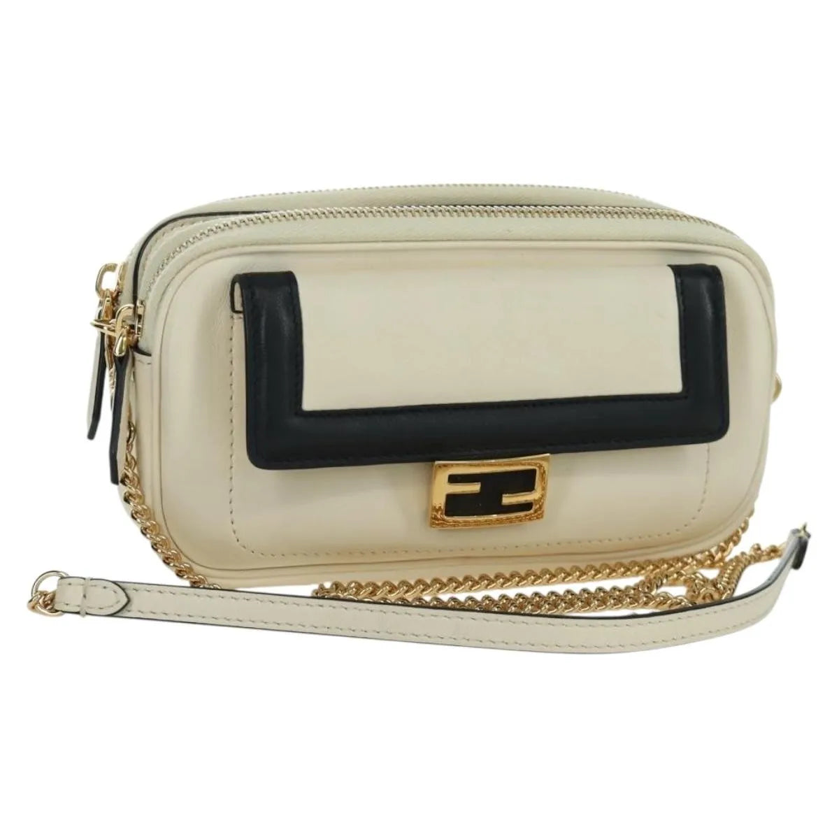 Fendi Easy 2 Baguette Leather Beige Leather Crossbody Bag Bag (Pre-Owned)