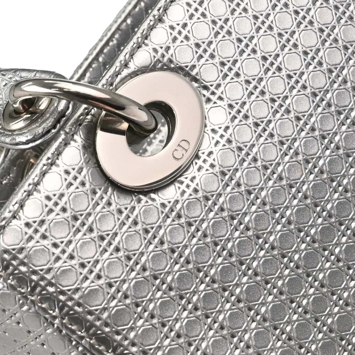 Christian Dior Lady Dior Micro Cannage Metallic Calfskin Silver Calfskin Handbag (Pre-Owned)
