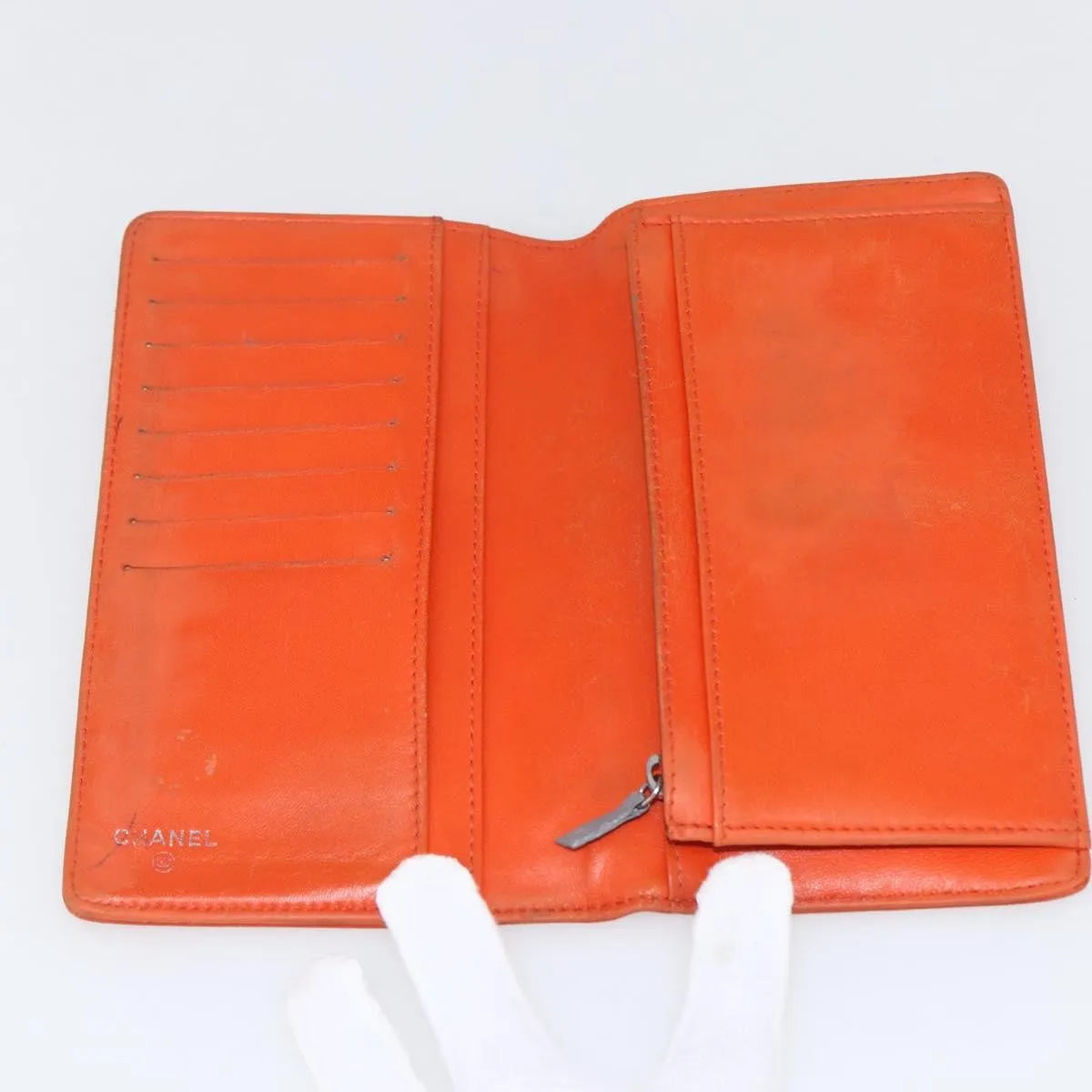 Chanel Lucky Symbols Yen Wallet Embossed Quilted Patent Orange Patent_Leather Wallets Accessory (Pre-Owned)
