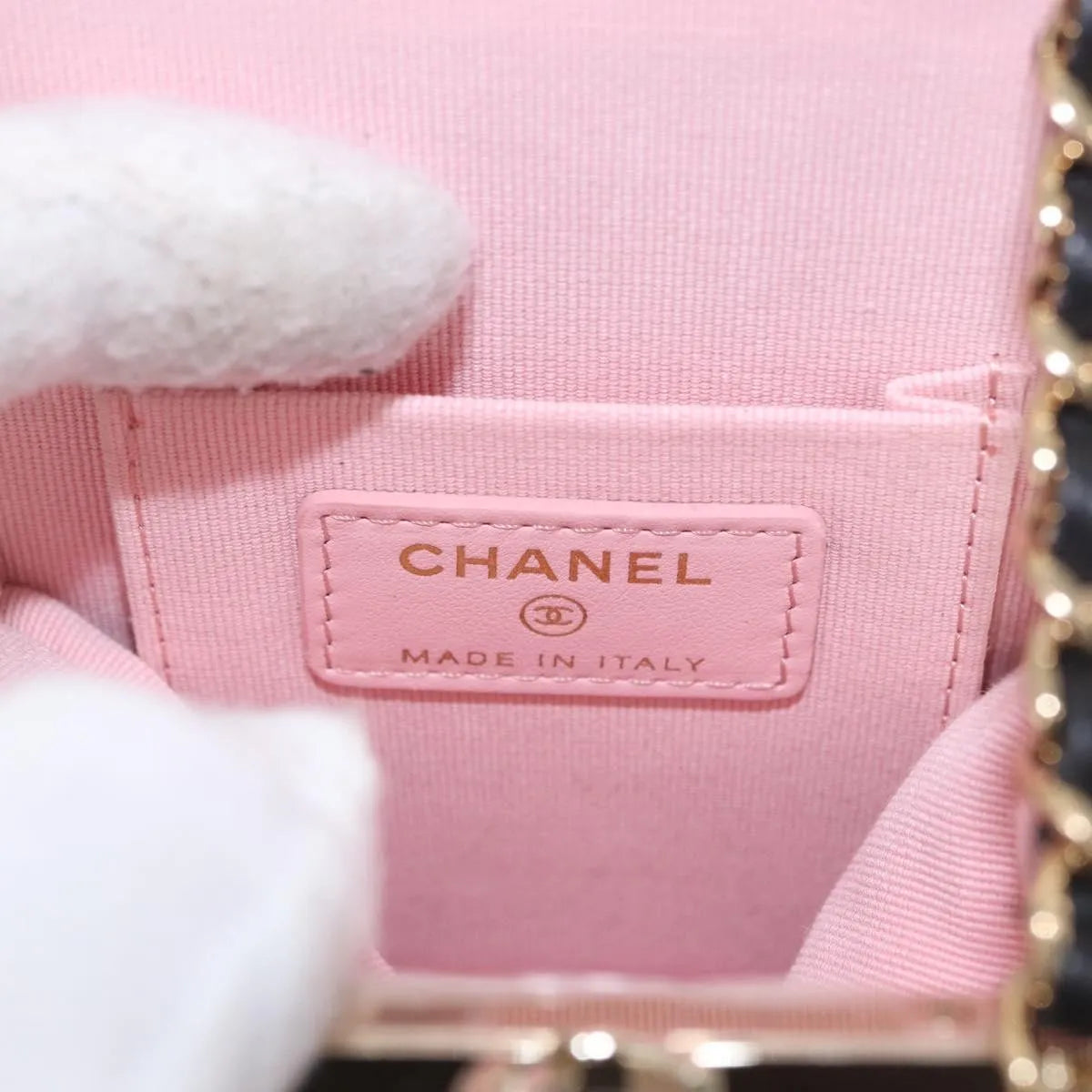 Chanel Cc Frame Clutch With Chain Quilted Lambskin And Plexiglass Black Leather Clutche & Pouche Bag (Pre-Owned)