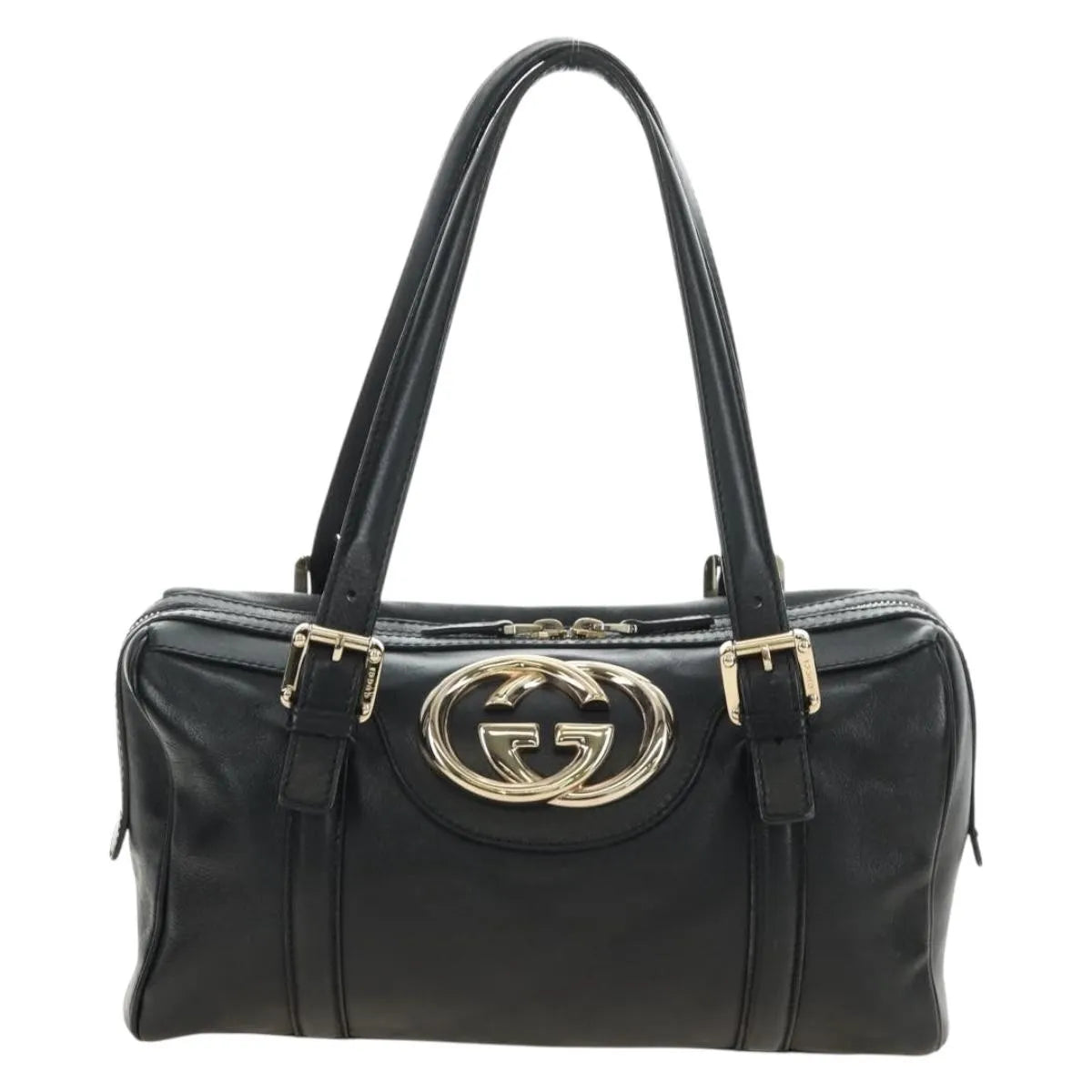 Gucci Britt Boston Duffle Leather Black Leather Handbag (Pre-Owned)