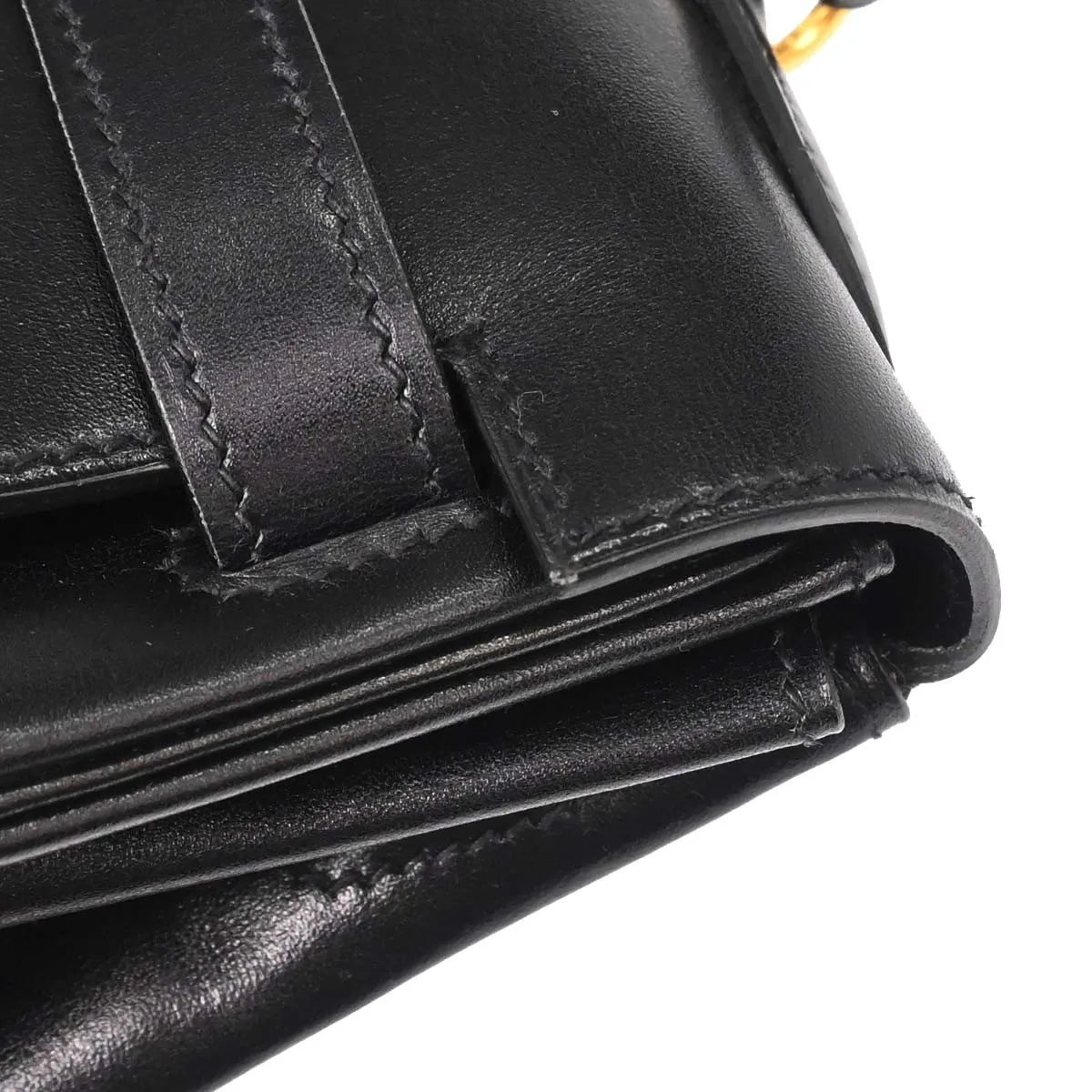 Hermes Kelly Black Box Calf With Gold Hardware Black Leather Handbag (Pre-Owned)