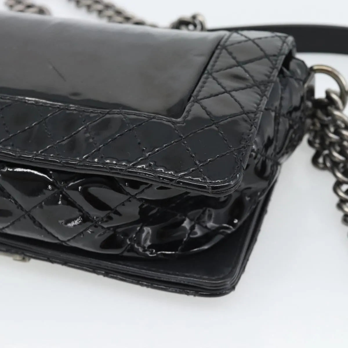 Chanel Boy Flap Patent Leather Black Patent_Leather Shoulder Bag Bag (Pre-Owned)