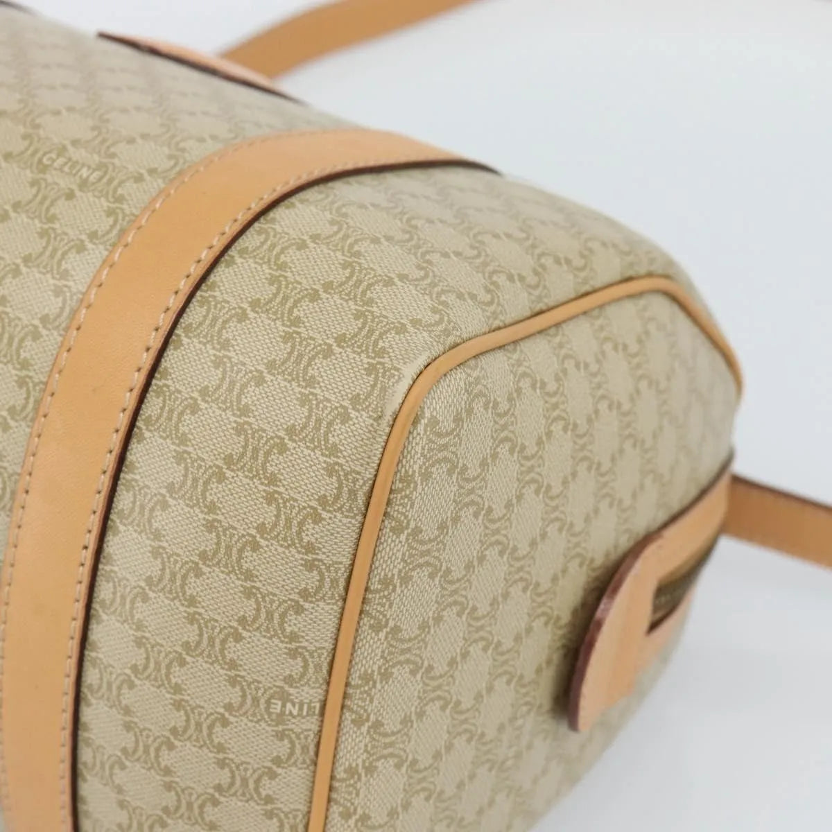 Celine Vintage Macadam Boston Canvas Beige Canvas Handbag (Pre-Owned)